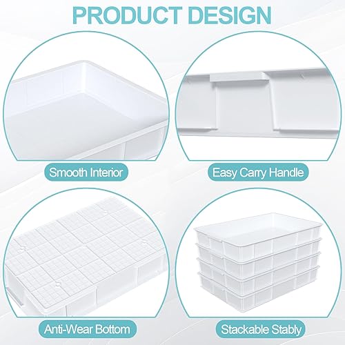 Vista 5 de Caja comercial de prueba de masa, paquete de 4, bandeja apilable de plástico para masa de pizza, color blanco