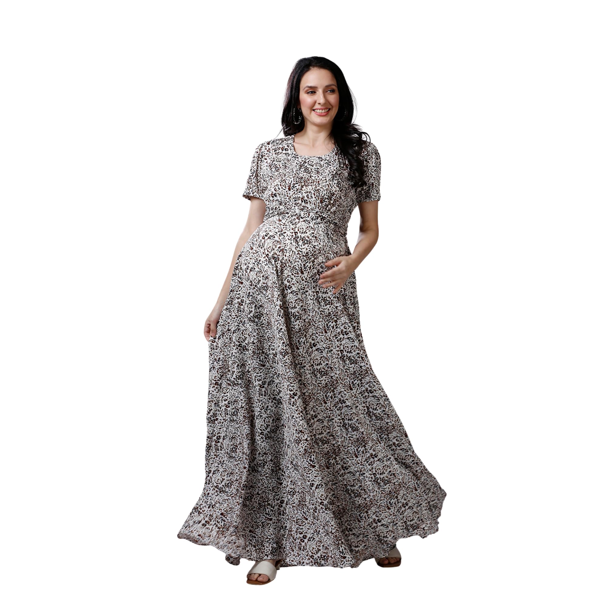 Womens White Animal Maternity Dress-picture-52