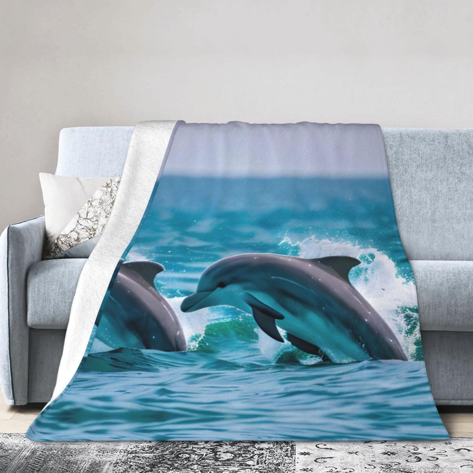 Couverture de voyage en flanelle dauphins lit canapé camping durable