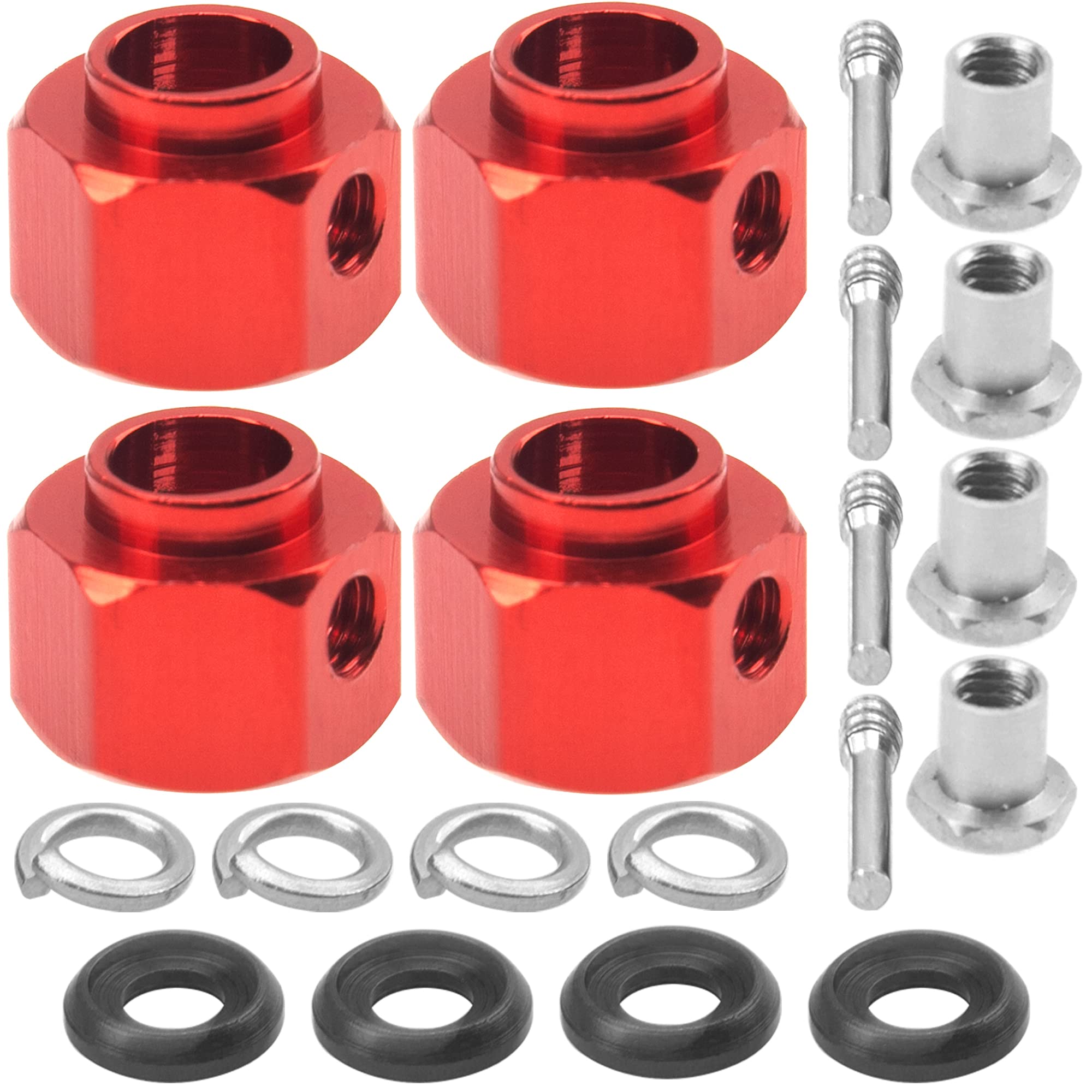 ShareGoo Aluminum RC 12mm Hex Extended Wheel Hex Hub Extension 8mm Offset Spacers Compatible with Traxxas TRX4 TRX6 1/10 RC Crawler (8mm, Red)
