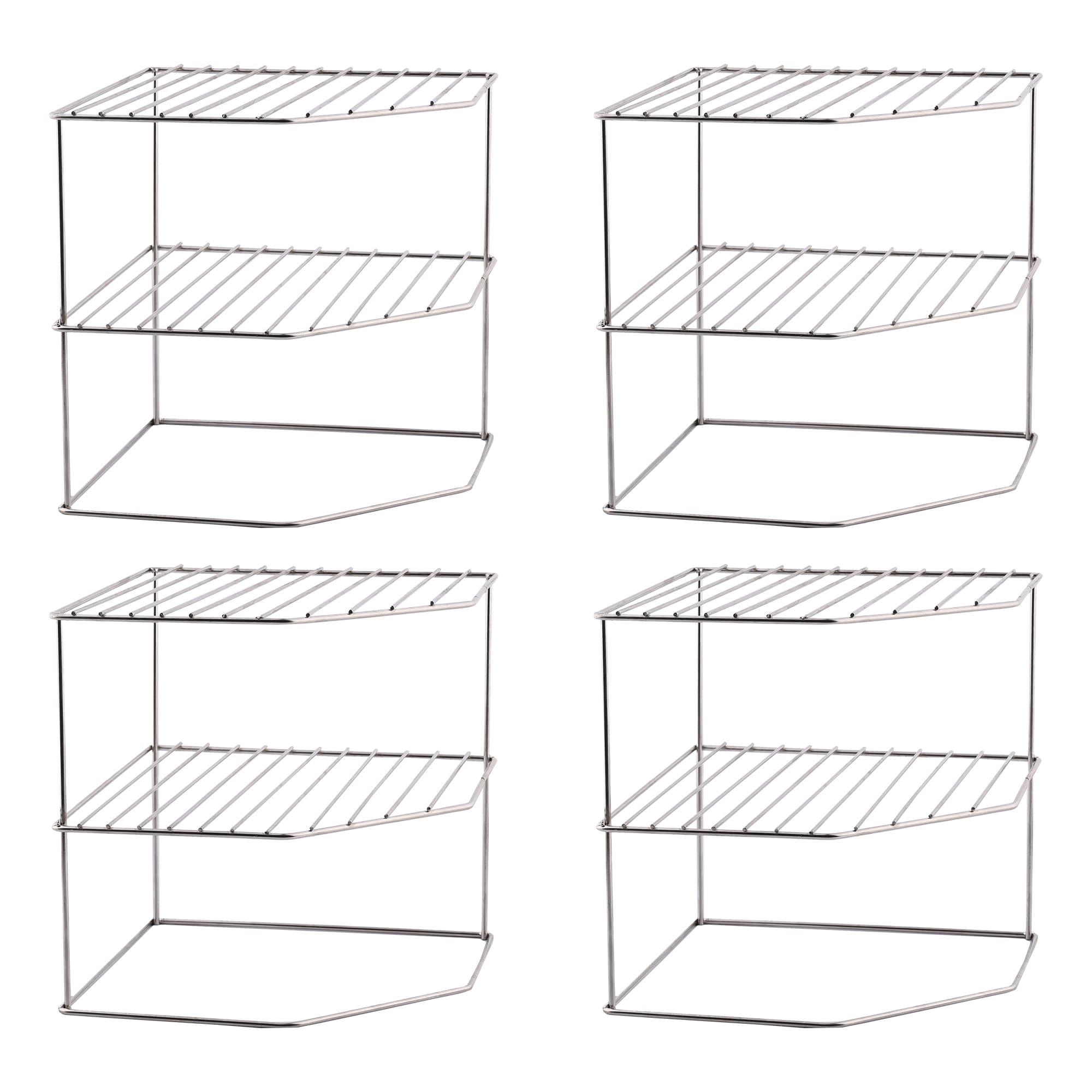 Kuber Industries (Set of 4) Multipurpose Counter Top Spice Rack Trolley Organizer 3-Layer Stainless Steel Corner Stand for Kitchen | Silver (B0D8FWQGNX) Amazon Price History, Amazon Price Tracker
