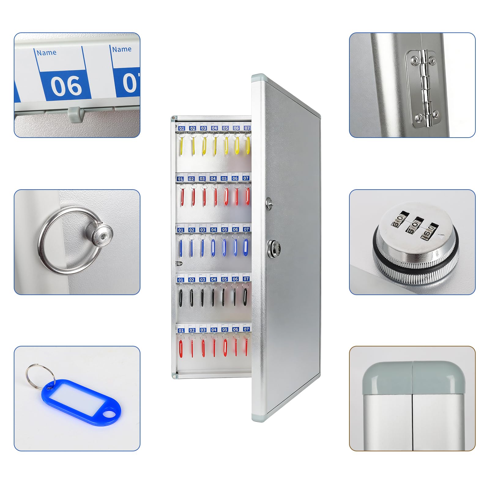 JAOGAUS Boîte à Clés avec Code pour 120 Clés, Armoire à Clés Murale | en Alliage d’Aluminium, Coffret de Rangement avec 120 Porte-Clés, Grand Coffre à Clés pour Bureau, Hôtel