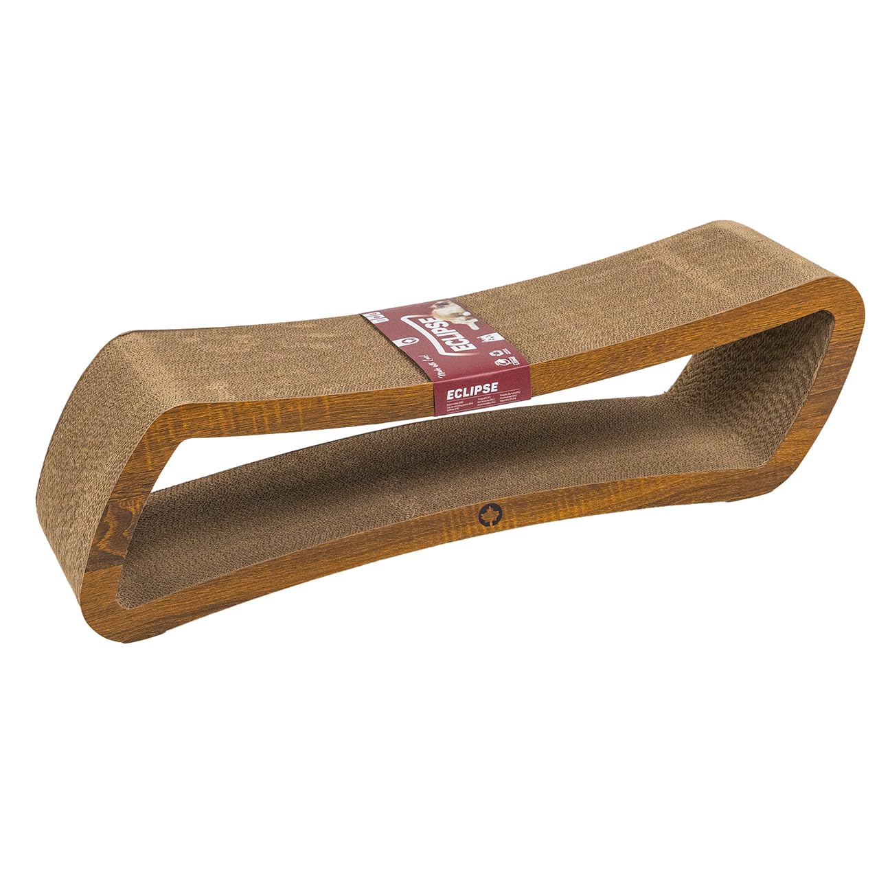 CanadianCat Company | Kratzbrett Eclipse für Katzen - 84 x 24 x 23 cm - doppelseitig nutzbar - stabile Wellpappe - Holzoptik Walnuss - Kratzmöbel & Liegeplatz