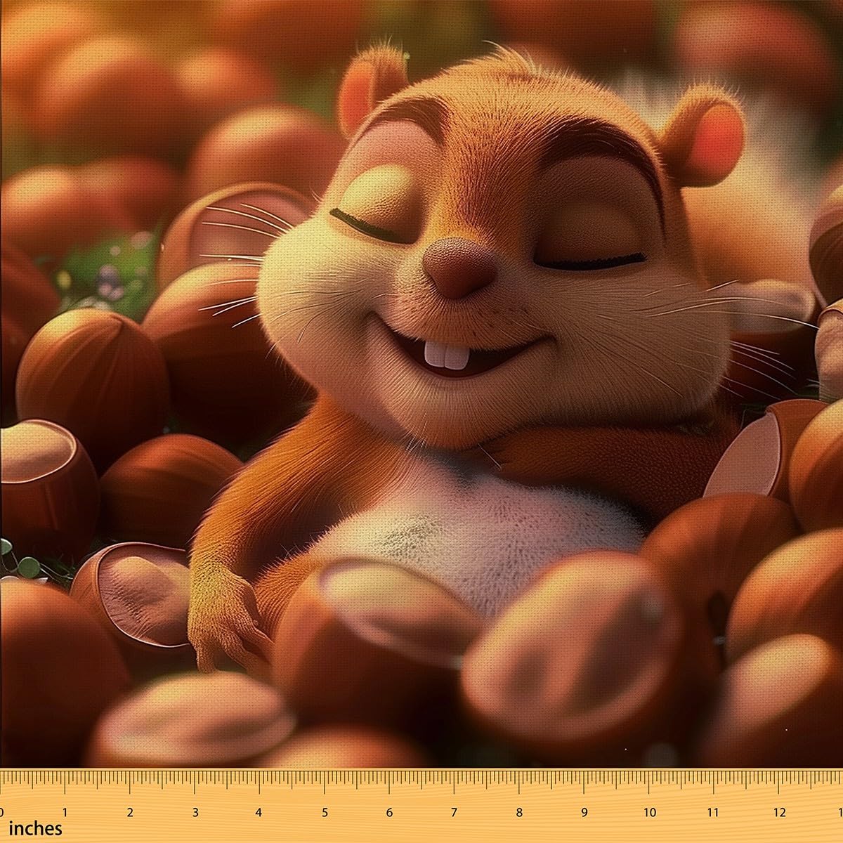 Erosebridal Squirrel Fabric by The Yard, Chestnut Upholstery Fabric, Kawaii Wild Small Animal Store Food Theme Decorative Fabric, 3D Pet Rodent