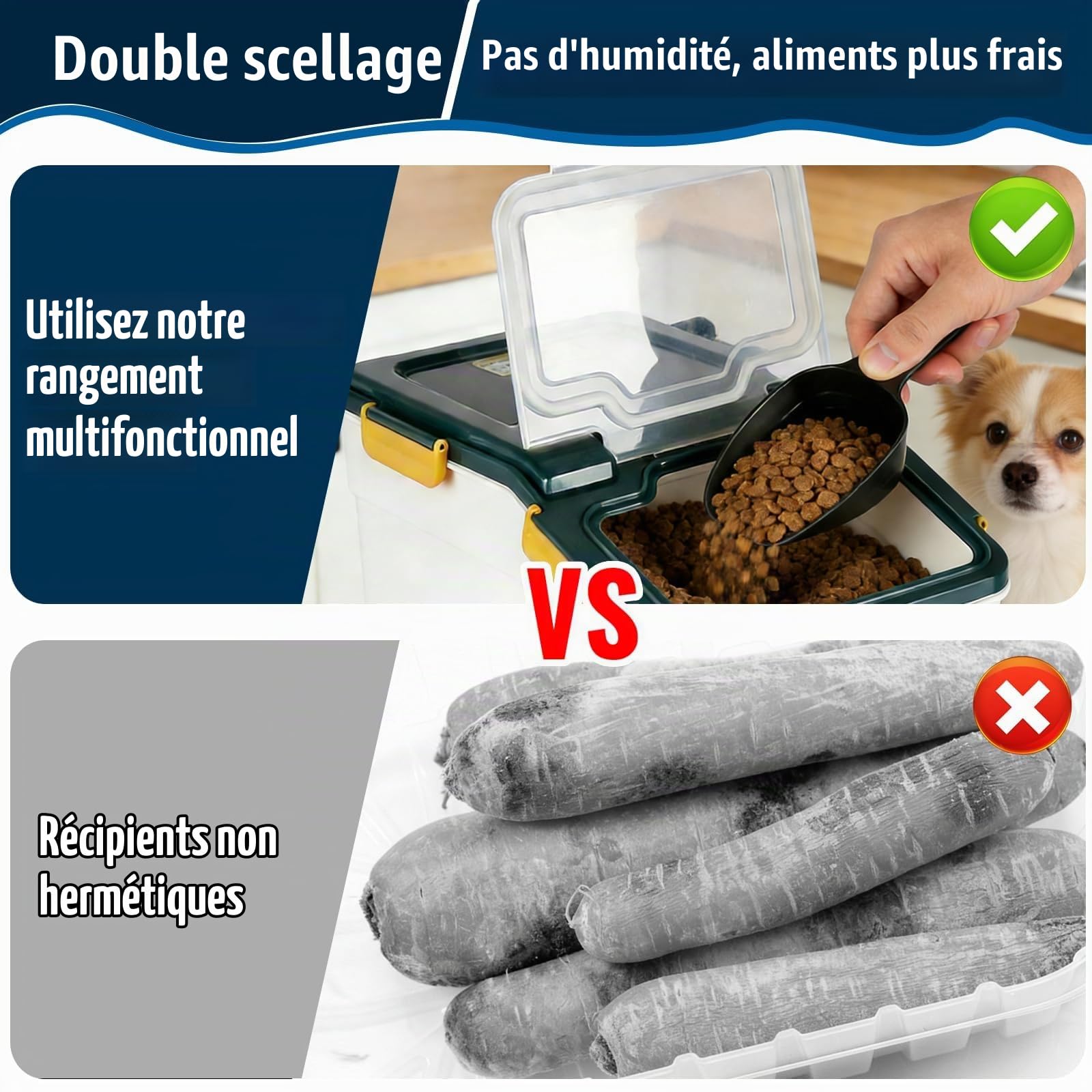 Conteneurs de conservation pour nourriture pour animaux de compagnie, 2 pièces, 15 kg, hermétiques, pour nourriture pour chiens, sans BPA, contenants pour nourriture pour chats avec pelle pour