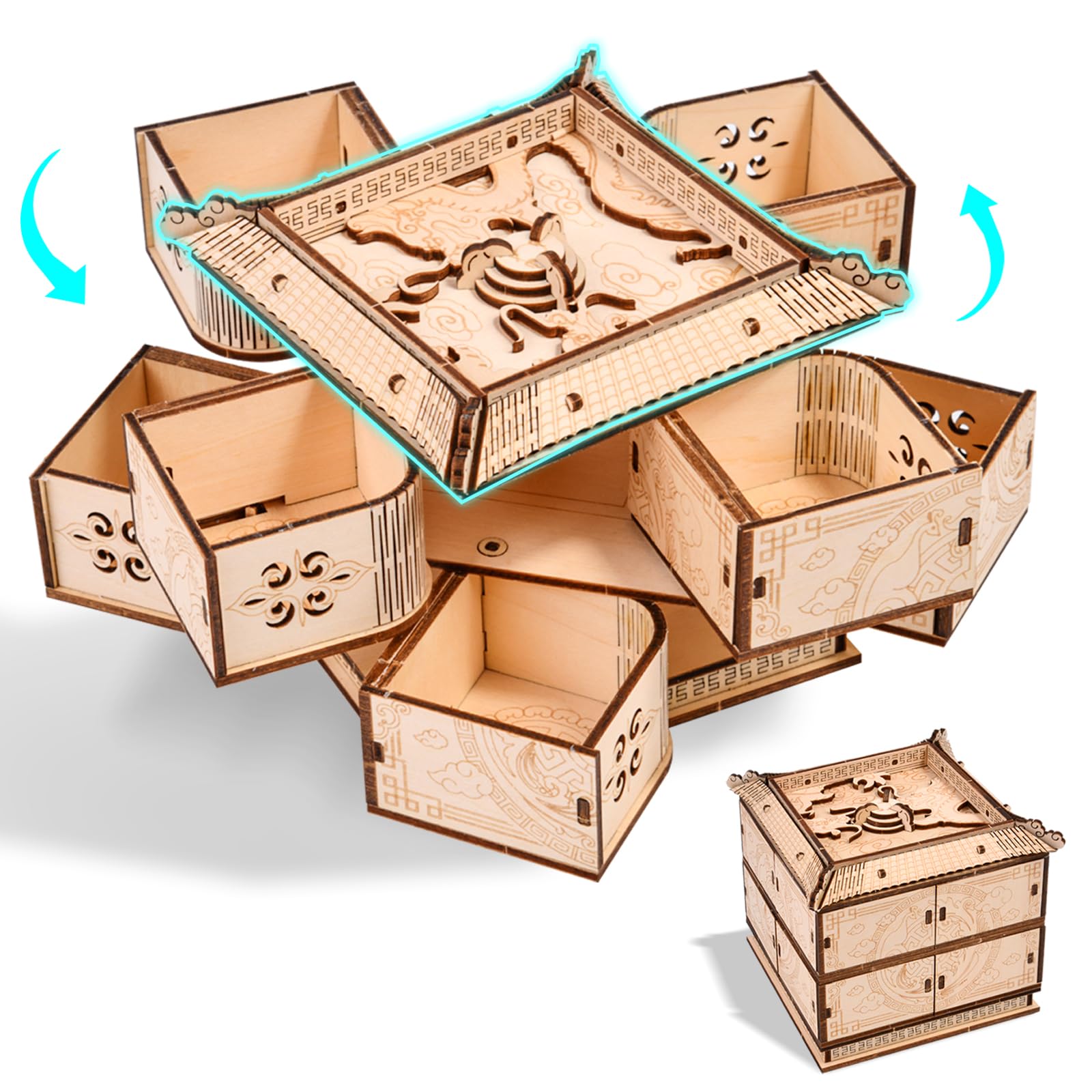 3D Wooden Puzzles for Adults - Mechanical Dragon Treasure Chest Model Kit, DIY Engineering Project, Unique Gift for Women, Collectible Art and Home Display