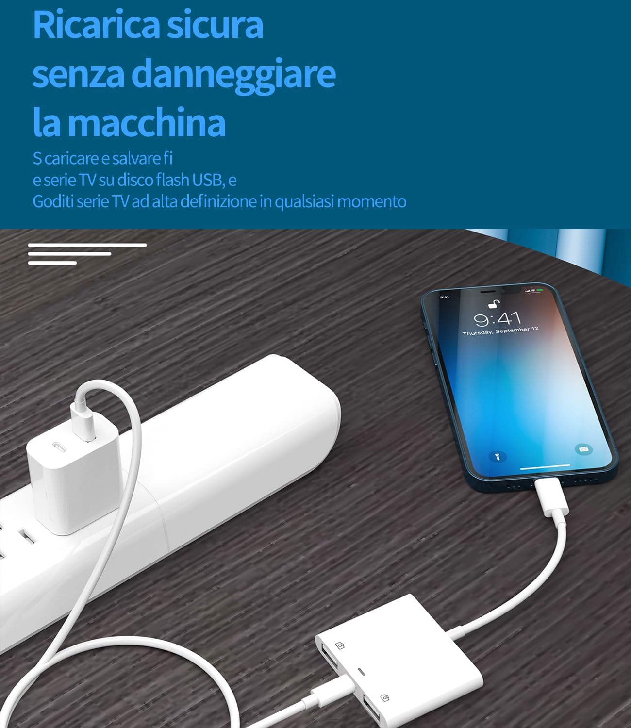 Adattatore Lightning USB 3.0 Per Apple iPhone iPad (3 in 1) Ricarica Cavo OTG Da Camera Chiavetta Lettore Schede Tastiera Telefono Reader Card Jack Chiavette Fotocamera Memoria Mouse Trasferire ip