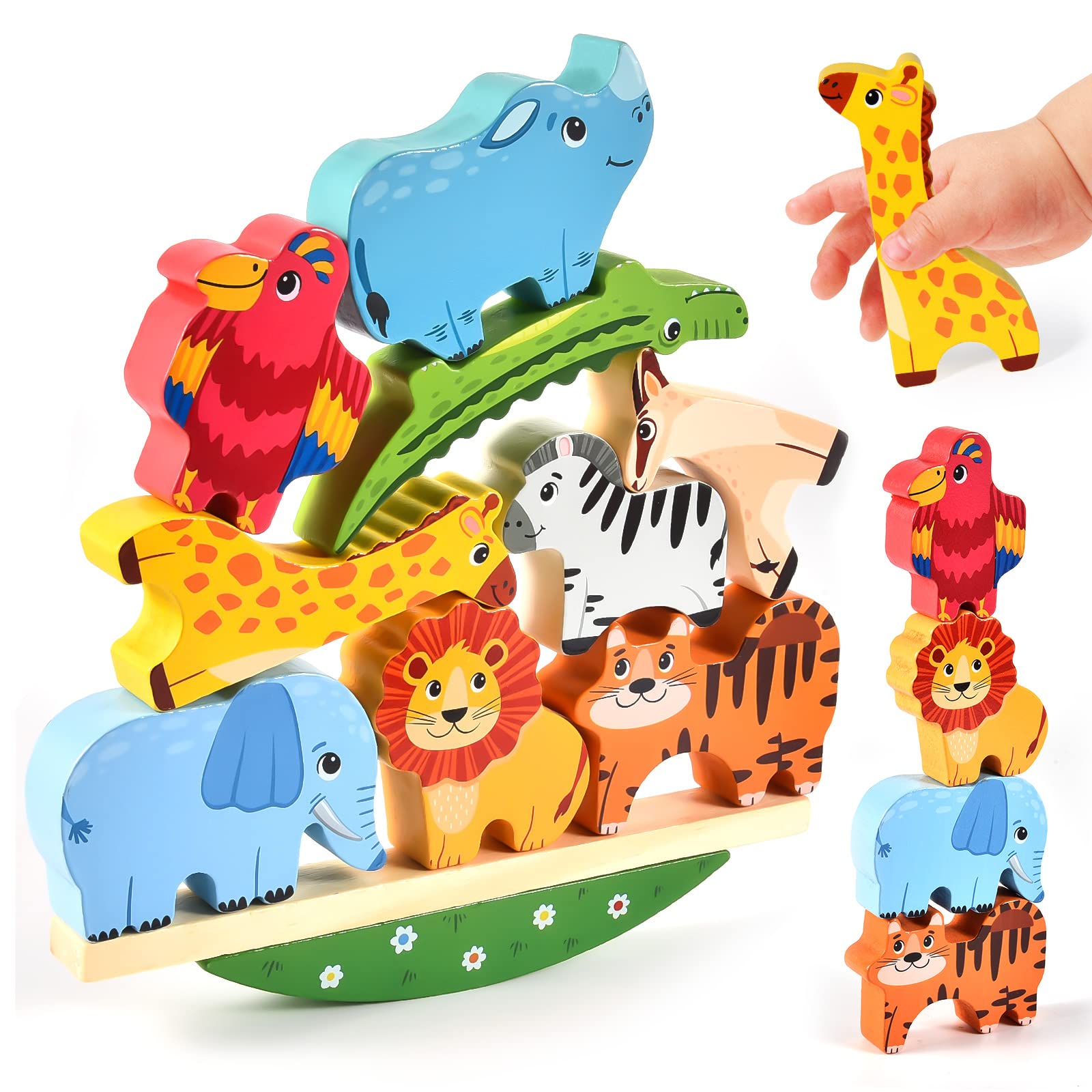 Atoylink Wooden Stacking Toys For Toddlers Cute Zoo Animals