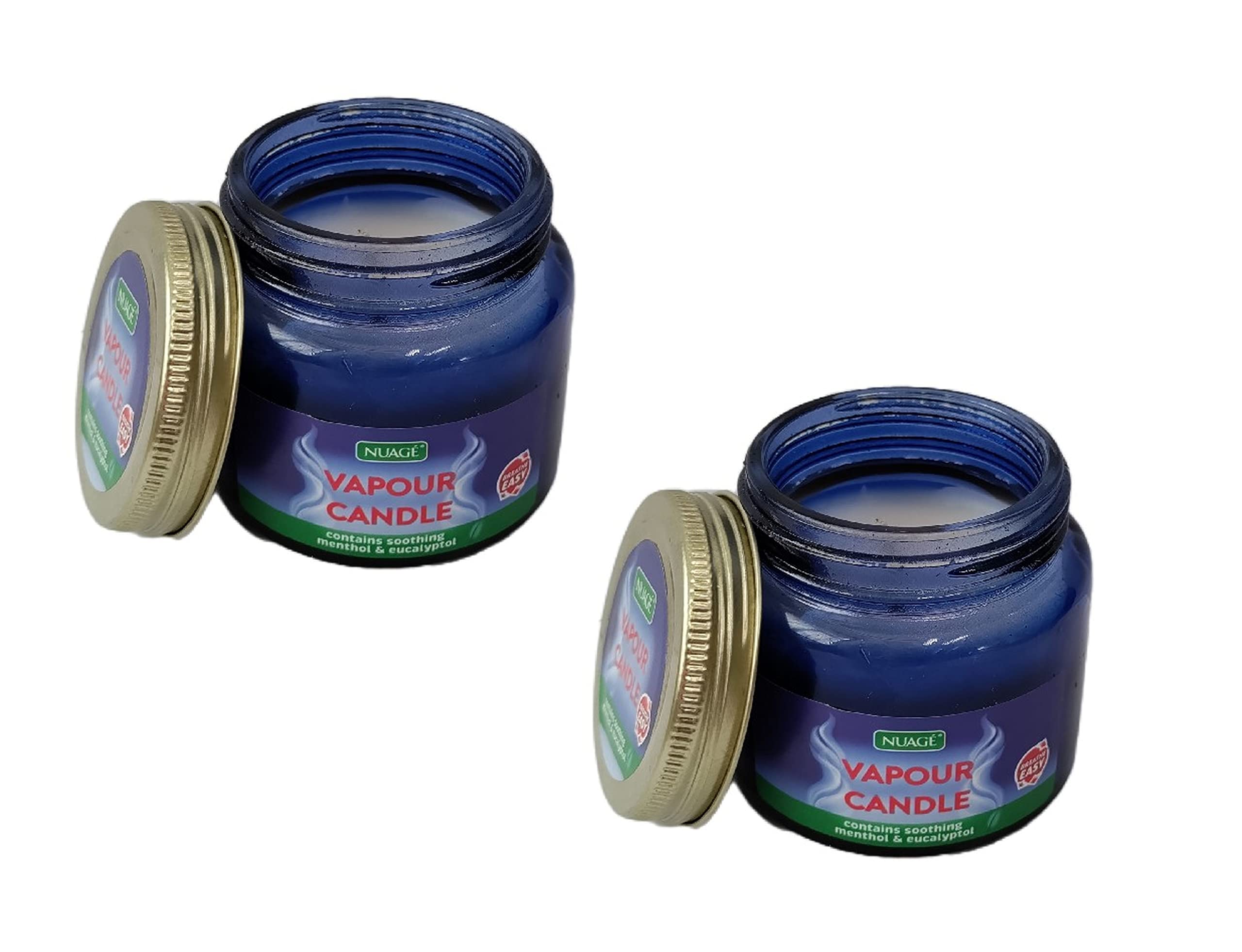 Set of 2 Menthol Vapour Candles Room Decongestant Cold & Flu Aid Soothing Menthol & Eucalyptol Scent 60g