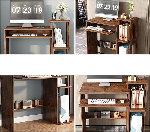Miniatura 5 de NEWSENDY Escritorio de estudio multiusos escritorio pequeño compacto de 35 pulgadas para dormitorio con estantes de almacenamiento de 3 niveles y