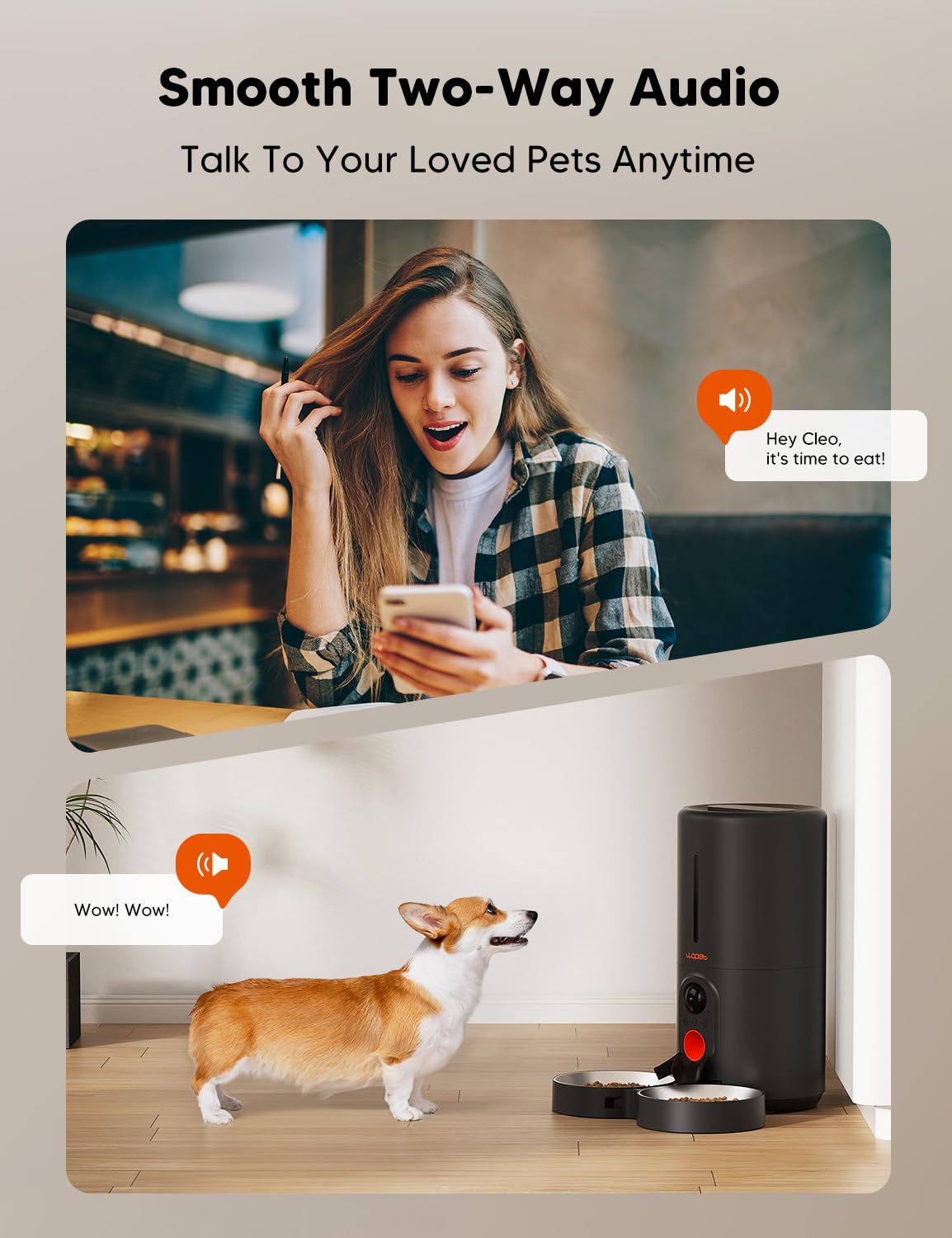 WOPET Automatic Cat Feeders 2 Cats-Timed Cat Feeder with Stainless Steel Bowl, Programmable 1-6 Meals Control, Dual Power Supply Auto Pet Feeder for Cats and Dogs - image 4