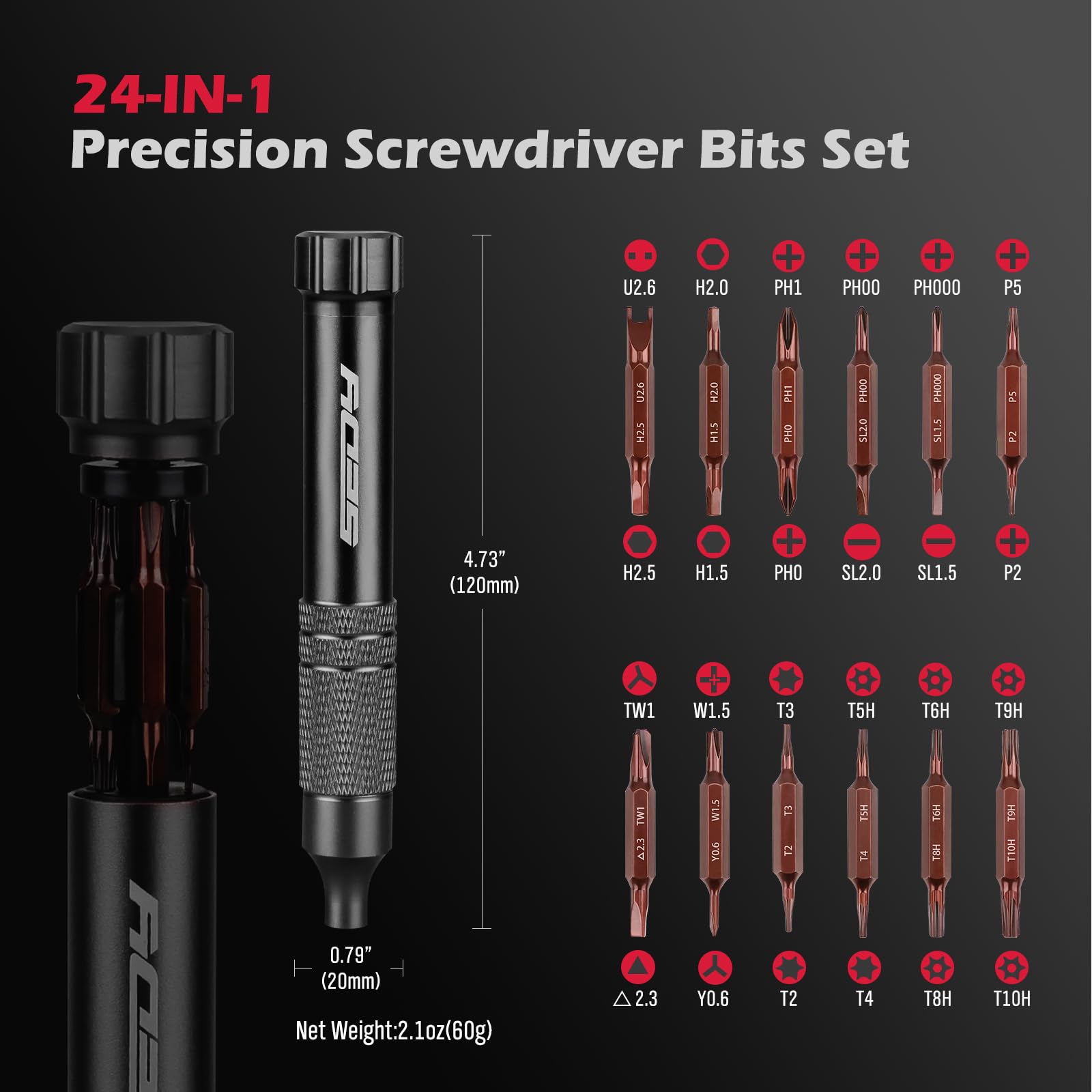 24-in-1 Magnetic Mini Precision Screwdriver Set, Portable Multi Bit EDC Pen Screwdriver Set Manual Repair Tool Kit for Eyeglasses, Electronics, Watches, Phones, Laptops, Cameras (Black)