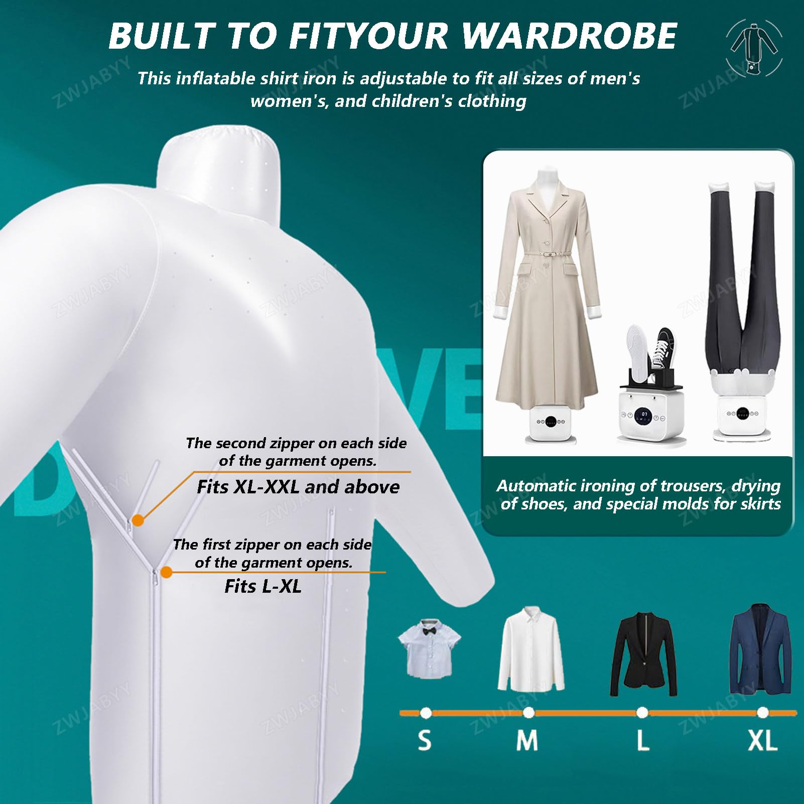 Bügelpuppe Hemdenbügler & Bügelmaschine für Hemden, Blusen, T-Shirts, Hosen, entfernt Falten und desodoriert,Touch-Steuerung,inklusive Kleider-/Hosen-/Rock-Mannequins B
