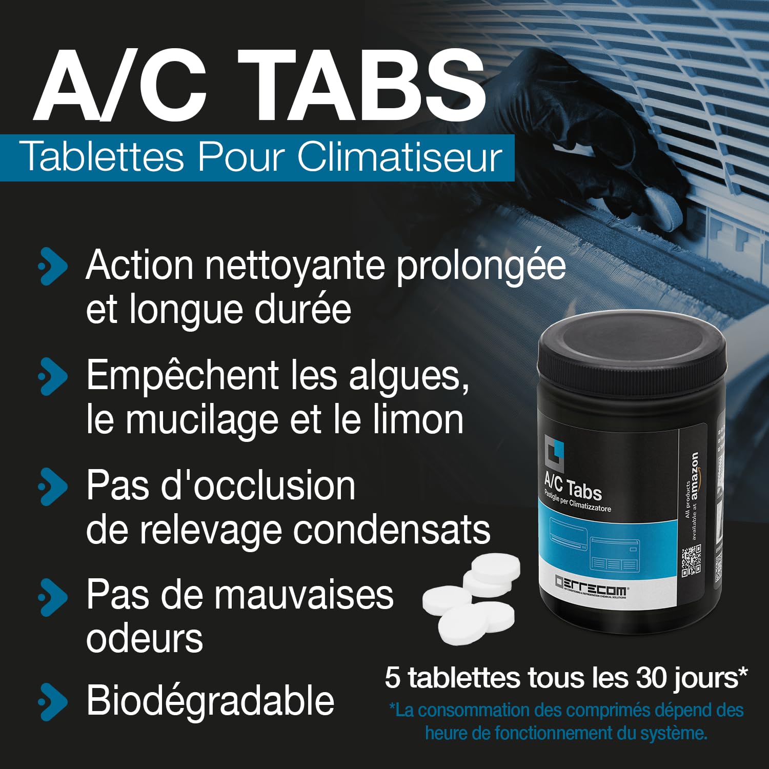Errecom Kit Nettoyage Climatisation : JET GUN PRO+ Nettoyeur Haute Pression Portable, Clima-Net 1L Nettoyant Unité Intérieure/Extérieure, A/C Tabs Tablettes Climatisation, Housse Murale Wally, Gants