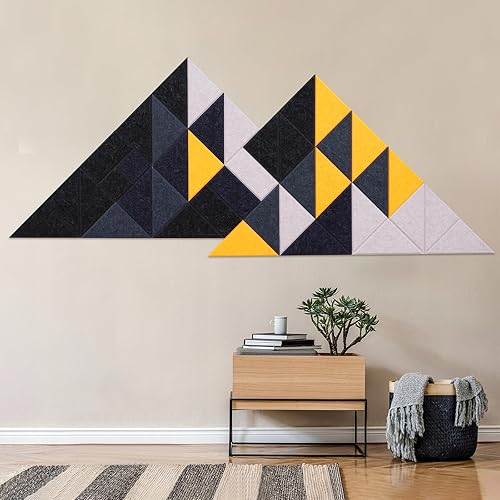 Miniatura 1 de Paquete de 41 paneles acústicos triangulares autoadhesivos, paneles absorbentes de sonido de 88 x 35 pulgadas, paneles de pared insonorizados