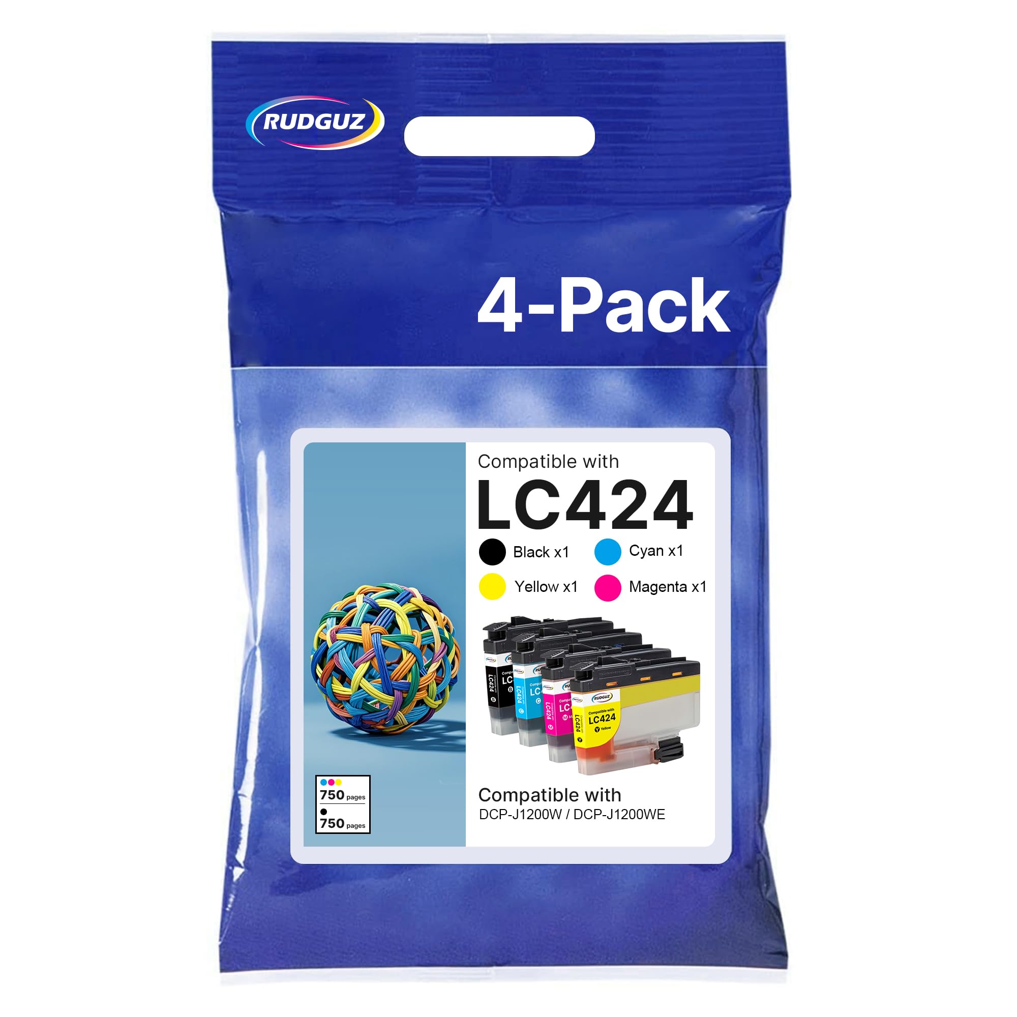 LC424 Patronen für Brother LC424 LC-424VAL für Brother DCP-J1200W Druckerpatronen DCP-J1200WE (Schwarz Cyan Magenta Gelb, 4er-Pack)