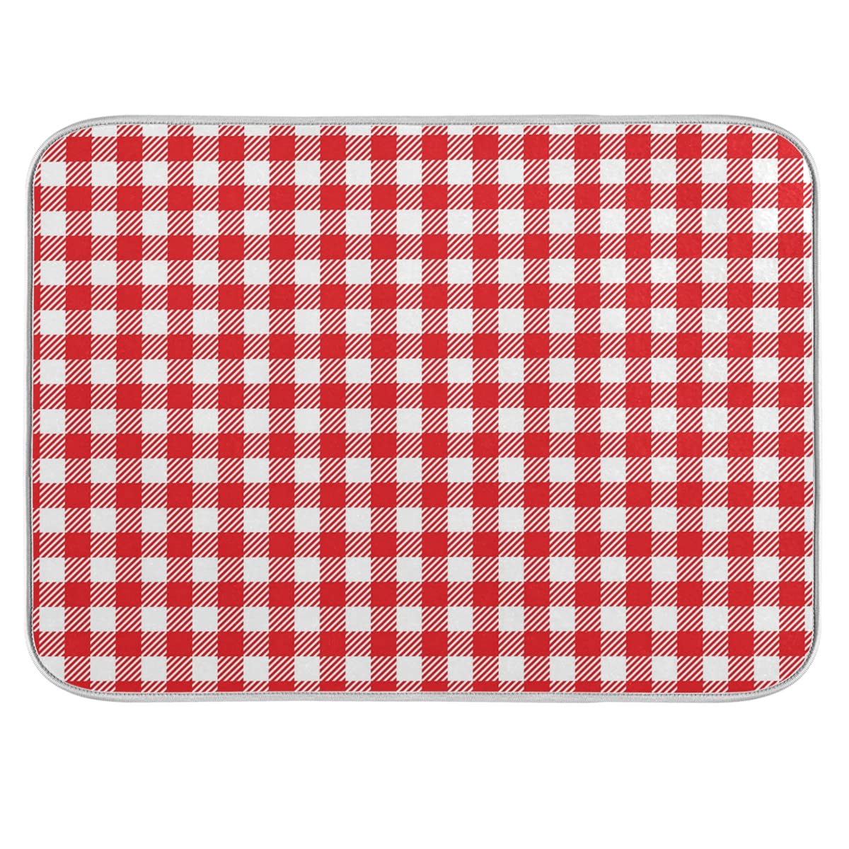 ZzWwR Simple Red White Plaid Pattern 16 x 18 Inches Absorbent Dish Drying Mat Microfiber Kitchen Countertop Table Protector Multi-Purpose Counter Rack Sink Drainer Pad