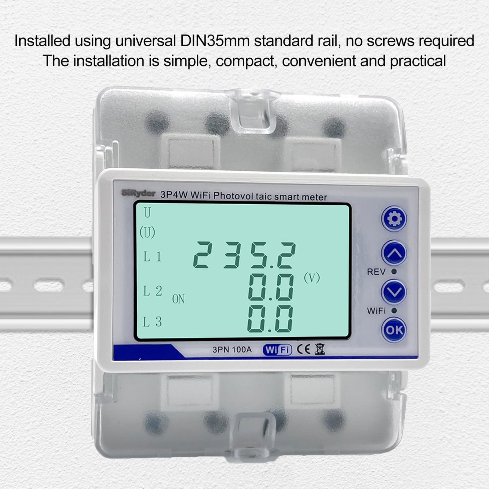 Contatore Energia Elettrica Wifi, 380VAC 100A Misuratore Consumo Elettrico WLAN Protezione di Richiusura Intelligente,Visualizzazione Energia Elettrica