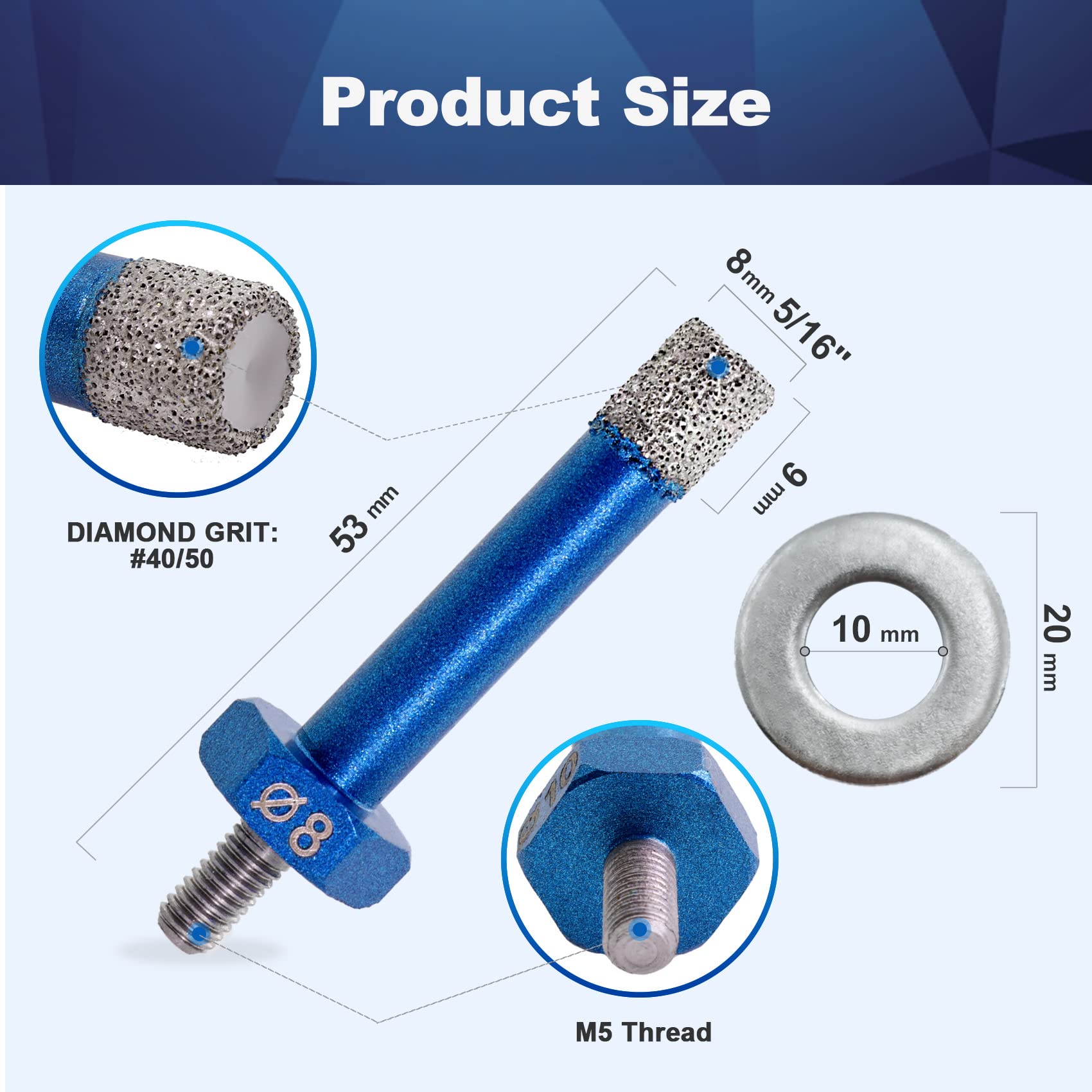 Dry Diamond Tile Drill Bit 5/16inch(8mm)- BRSCHNITT diamond hole saw for Porcelain Tile Ceramic Stone Granite Marble,M5 thread(2pcs) - Image 2