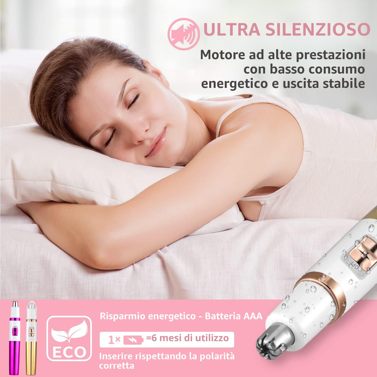 NUMIFUN Rasoio per da naso da donna, senza dolore, per orecchie e naso, per sopracciglia, orecchio, nasos, professionale, impermeabile, oro rosa
