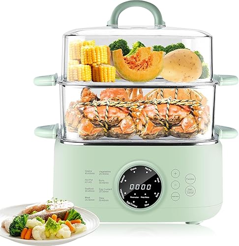Vaporizador eléctrico de alimentos, vaporizadores digitales de 2 niveles de 9.3 L para cocinar con reserva de 24 horas y calentamiento automático de