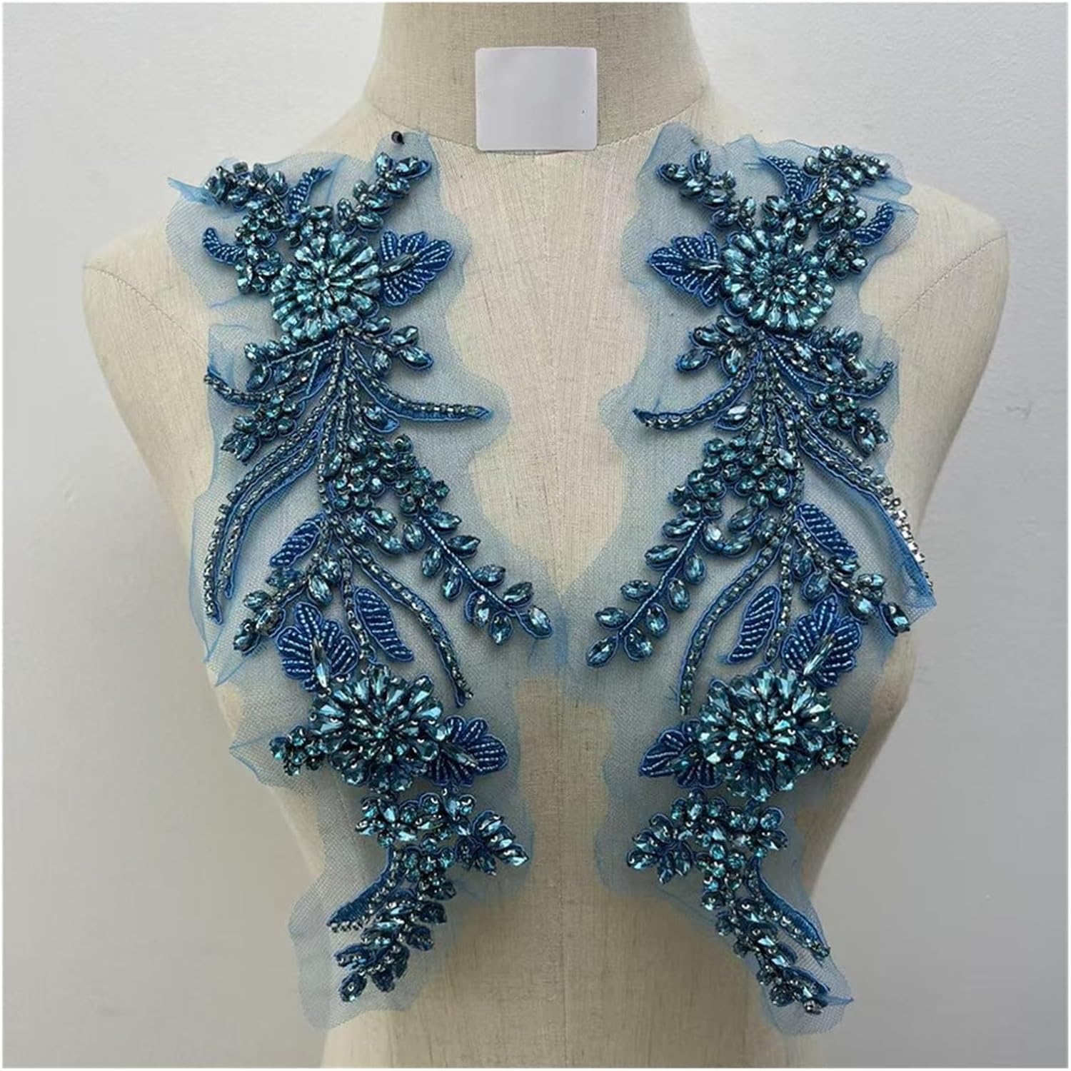 Lace appliqué Glass Diamond Hand-Sewn Bra Patch DIY Accessories Dress Wedding Accessories(Lake Blue)