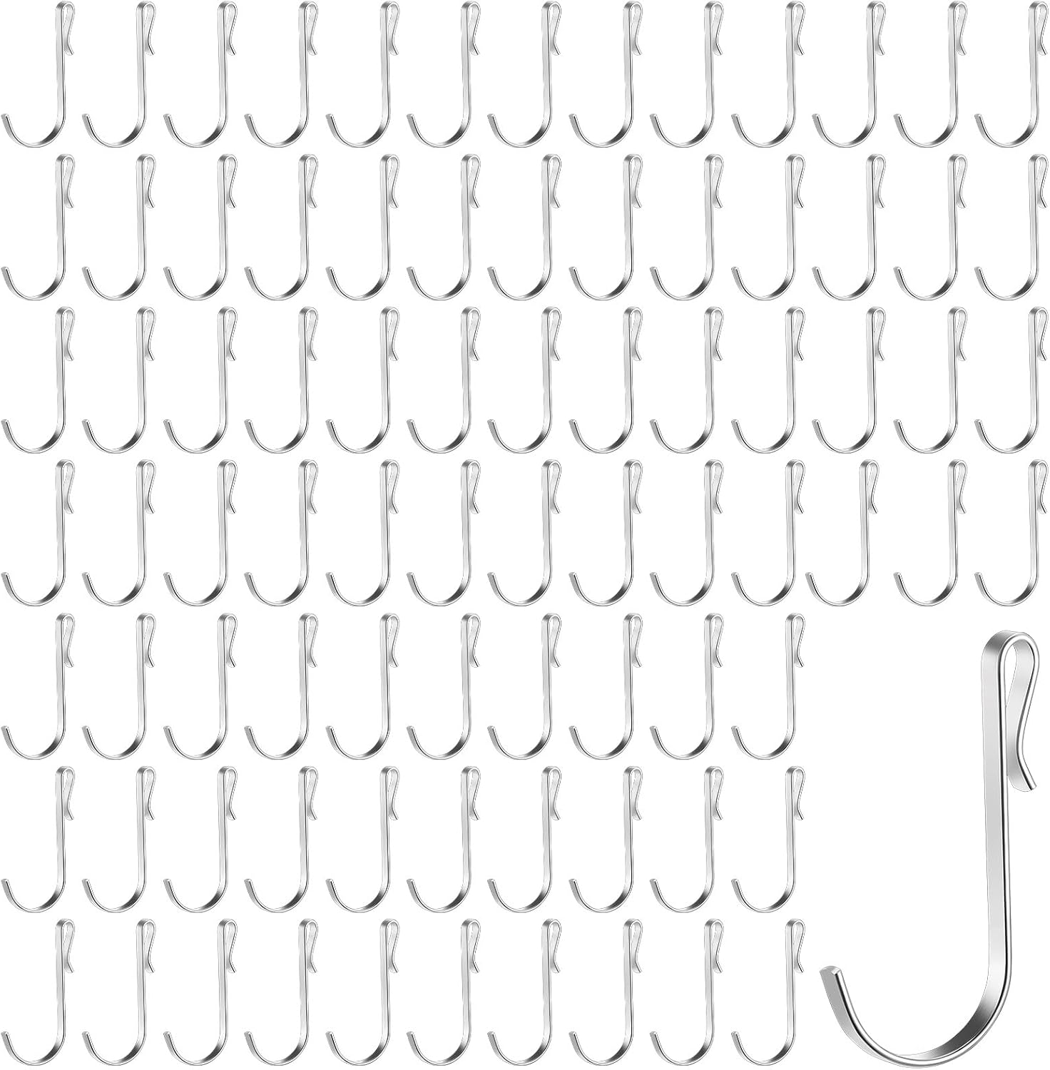 80 ganchos en J para estantes de alambre de acero inoxidable con clip en estante de alambre de metal, gancho de rejilla para fregadero para exhibir