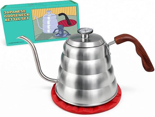 Japanese Gooseneck Kettle Stovetop with Thermometer and Insulated Handle (4-piece
