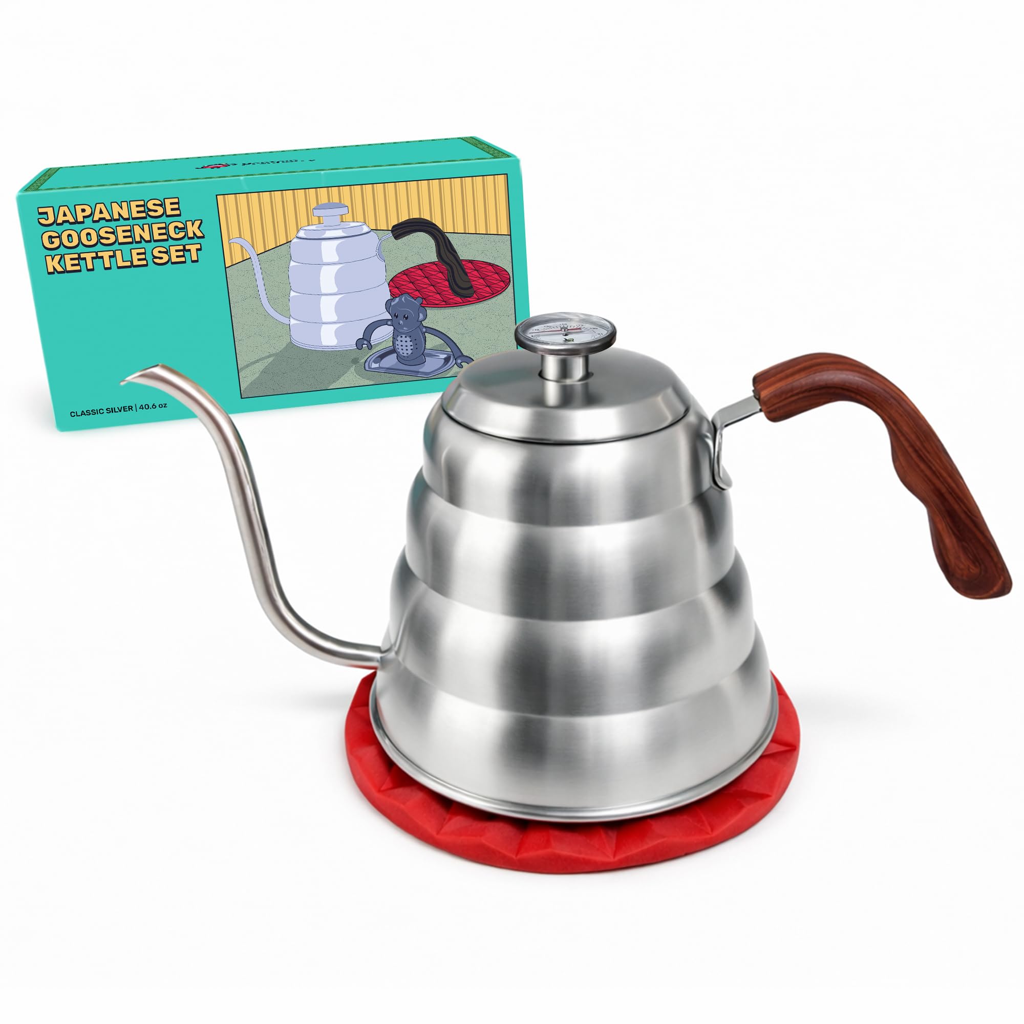 Captain Cranberry Silver Japanese Gooseneck Kettle Stovetop - tea kettles | Mubboo