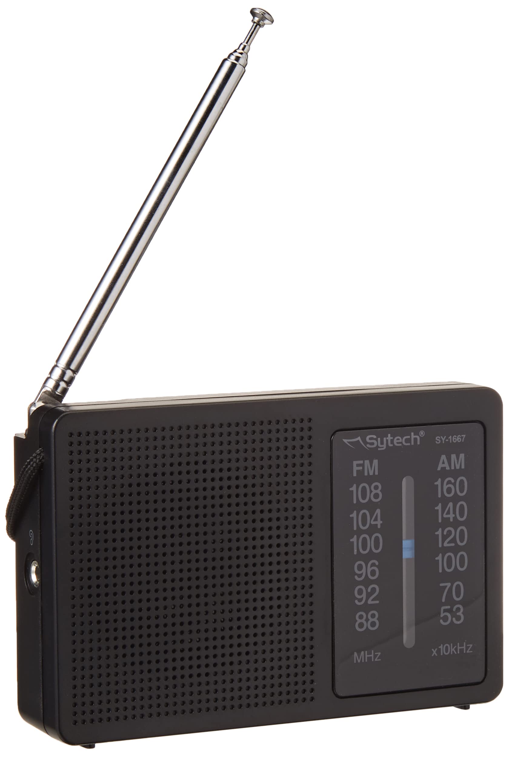 Sytech Am-FM Pocket Radio, Speaker, Horizontal, Black
