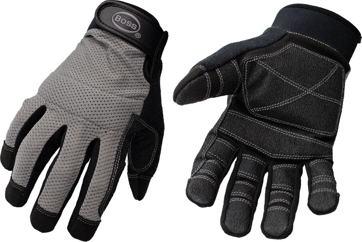 Boss Gloves 5204L Breathable Mesh Back Utility Glove, Large,Gray/Black