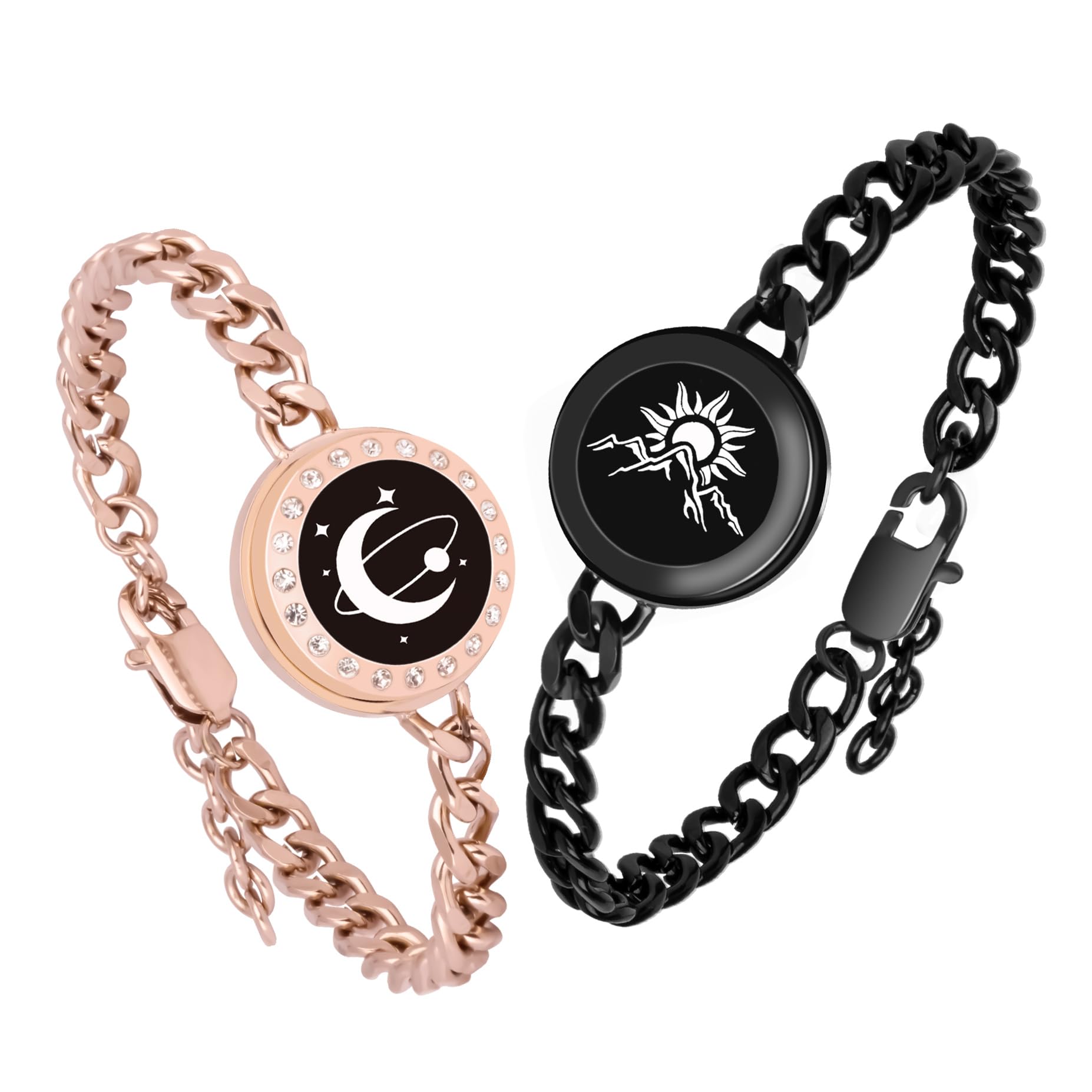 Long Distance Touch Bracelets,Vibration & Light up Remote Smart Matching Couples Bracelet for Couples Long Distance Relationship Girlfriend Boyfriend Black Gold Jewelry Set