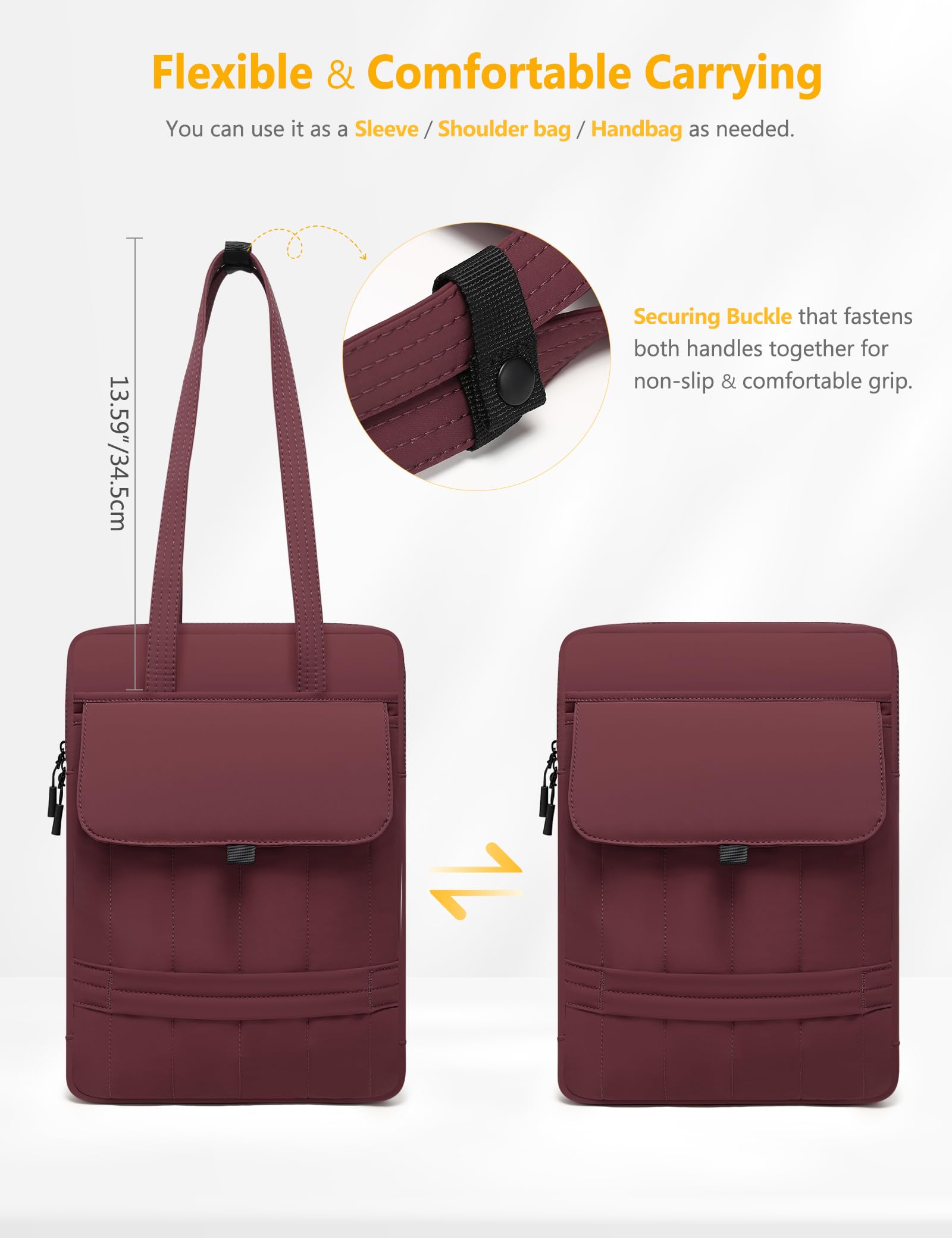 HYZUO 15-16 Pulgadas Funda Acolchada para Portátil para MacBook Pro 15/16, 15" 15,6" DELL/HP/Lenovo/ASUS/Acer/Samsung, Bolsos Hombro Delgados Mujer, Bolso Trabajo Diario, Vino Rojo