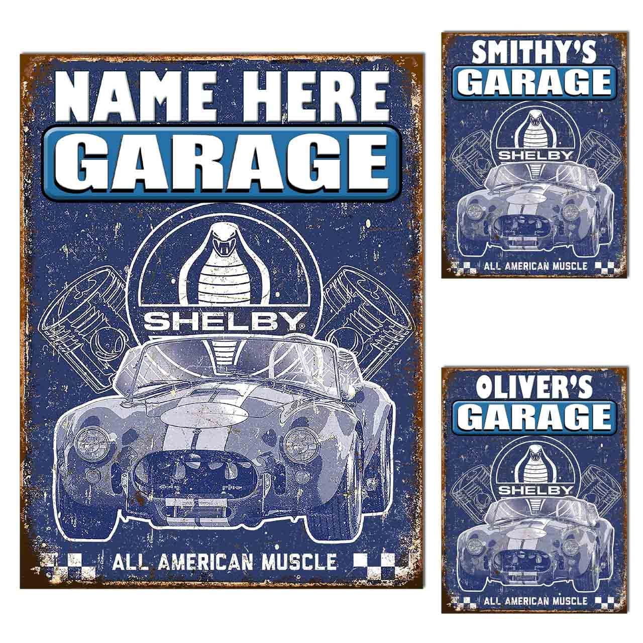 Personalised Garage Metal Tin Sign Plaque Poster Print Gift Dad Mum Man Cave Shed Home Bar Tiki Bar Fathers Day S4 (10x8 inches (Approx) 25cmx20cm, Shelby Cobra)