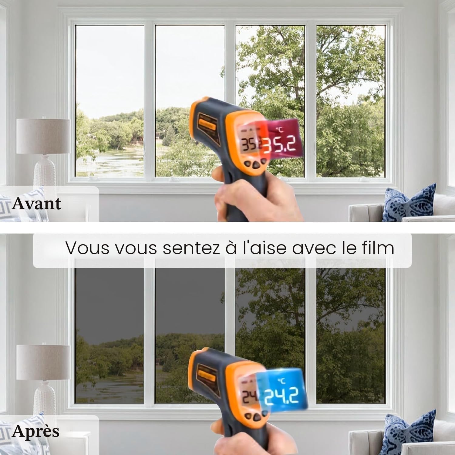 Film sans Tain pour Fenetre Film Anti Regard Fenetre 40x200cm Film Fenetre Anti UV, Protection de la Vie privée, pour Salon, Chambre, Bureau