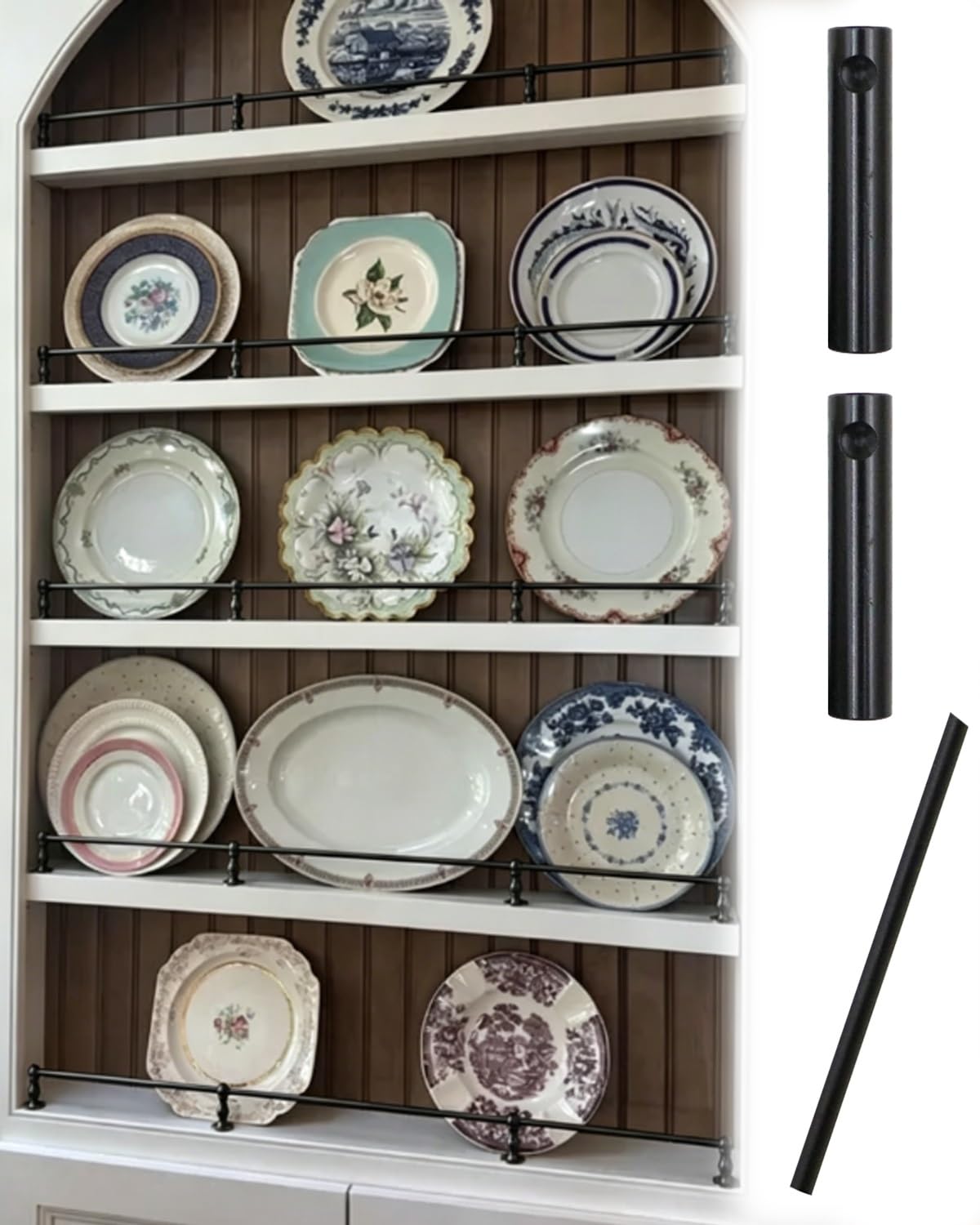MESCXTY Kitchen Shelves Guard Rail for Cabinets, Metal Gallery Rails Shelves, Shelving Guardrail Bars Brackets Tipping, Railing Fence(Black-A,26in/66cm)