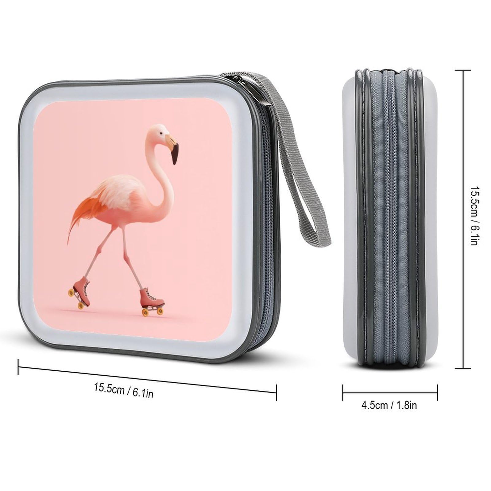 Cartoon Flamingo with Roller Skates CD Case DVD Storage Case Portable