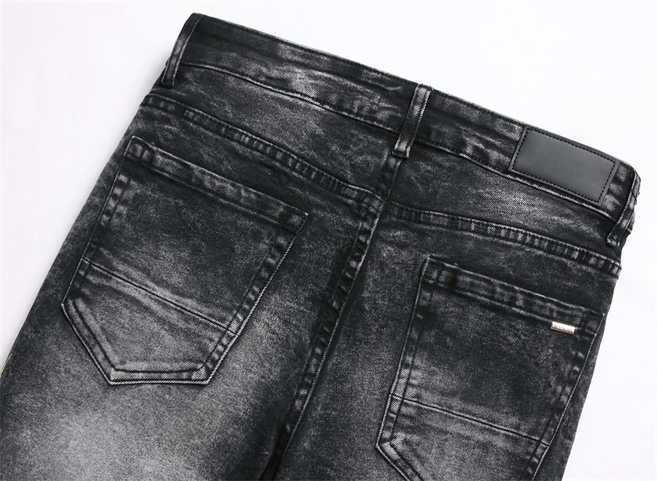 Jeans Uomo Slim Fit Strappati - Pantaloni in Denim Stretch con Motivo a Stella, Jeans Skinny Moda Streetwear Y2K, Fit Slim e Design Versatile per Look Trendy