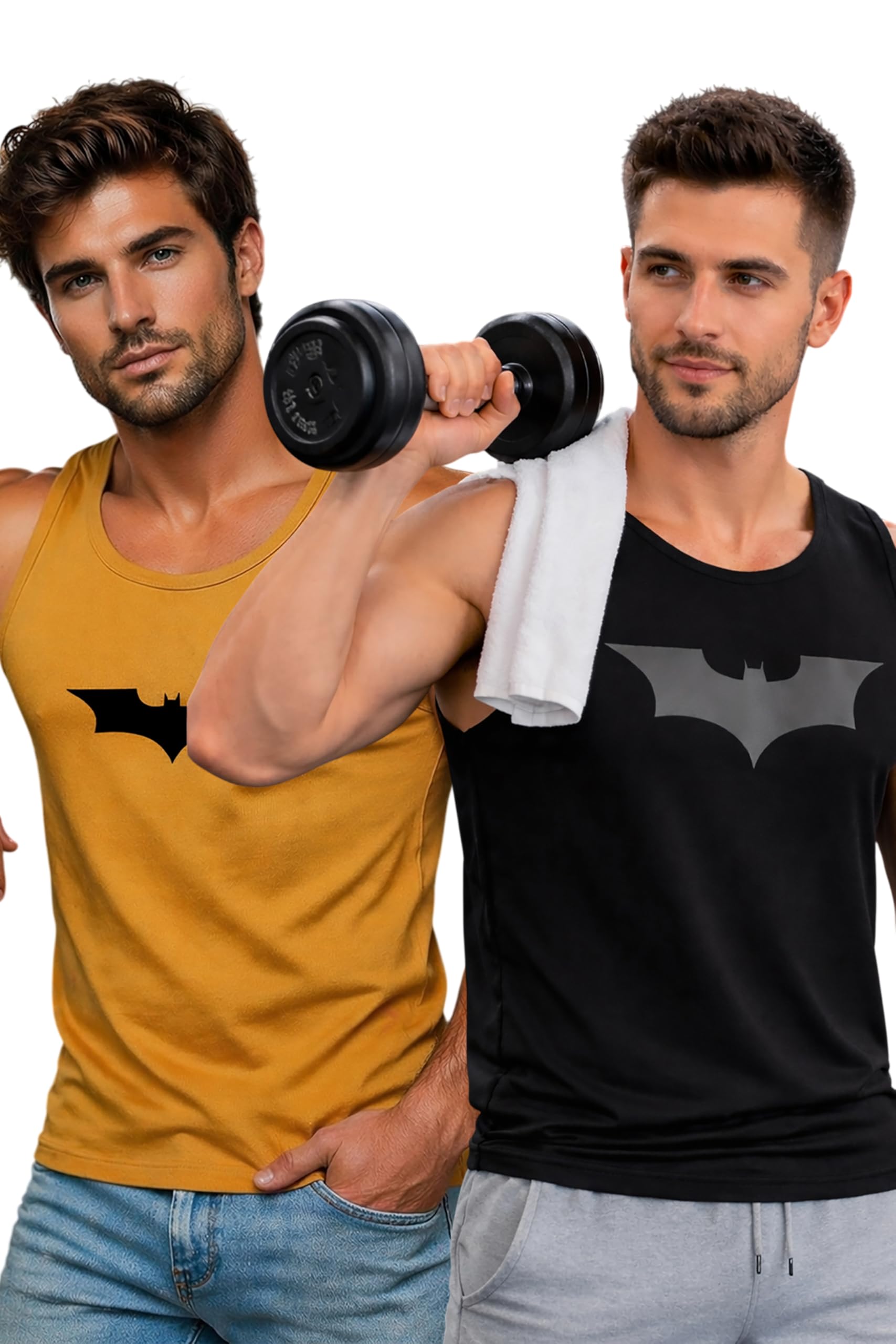 Polyester Letter Printed Vest for Men - Pack of 2 - Black & Mustard | Round Neck | Sleeveless | Regular Fit | Summer & Gym Wear Tank Top for Men-image-39