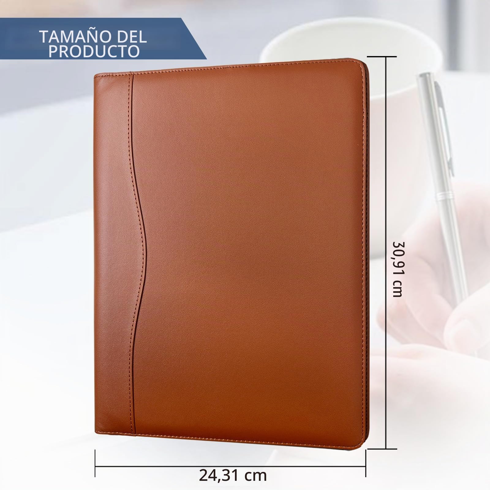 Portafolio Carpeta Cuero con Portapapeles,Portadocumentos A4 Carpeta con Bolsillo Organizador,Adecuado Negocios y Curso para Hombres y Mujere(Marrón)