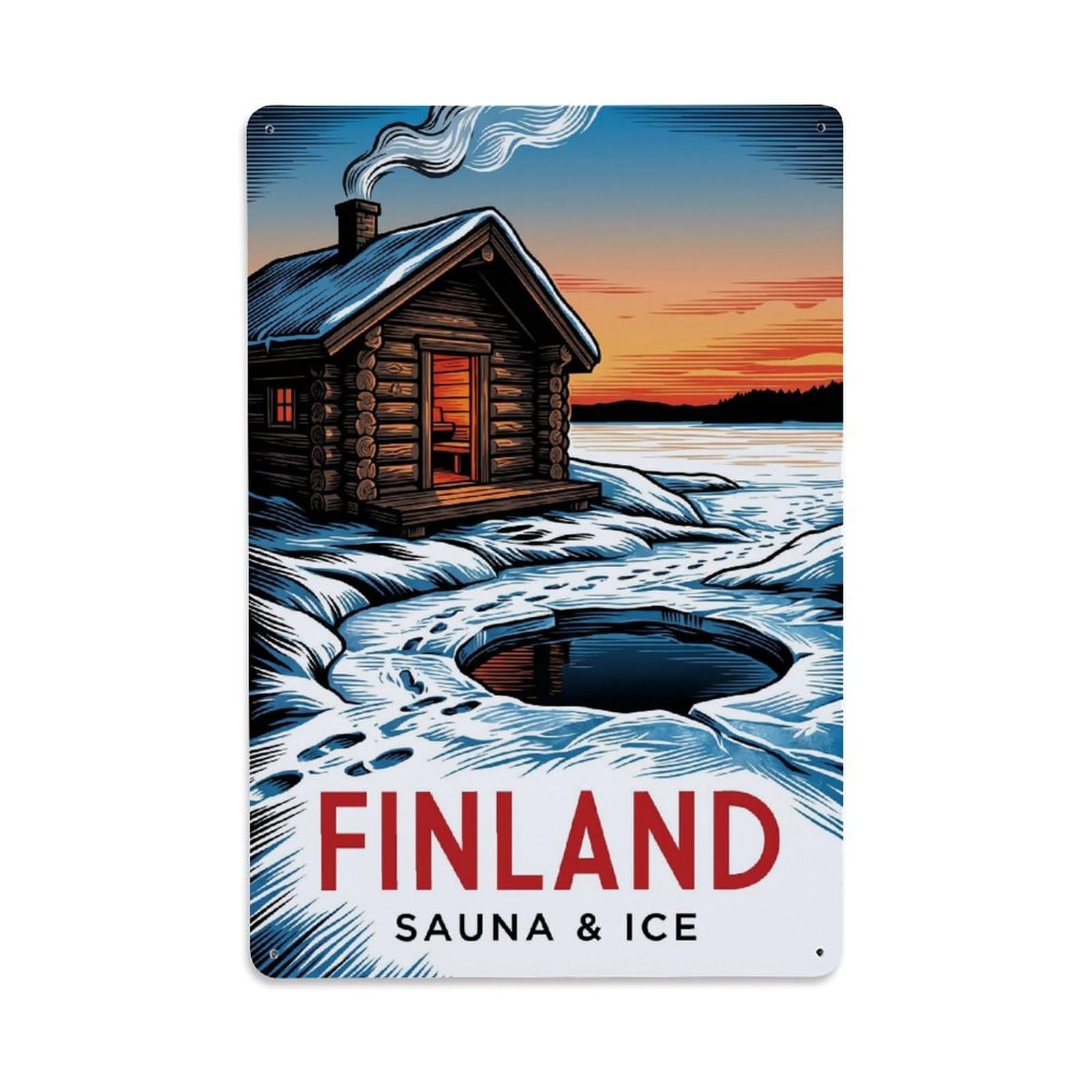 Olhnbad Style Finland Sauna Ice Cabin Winter Travel Arctic Metal Tin Sign