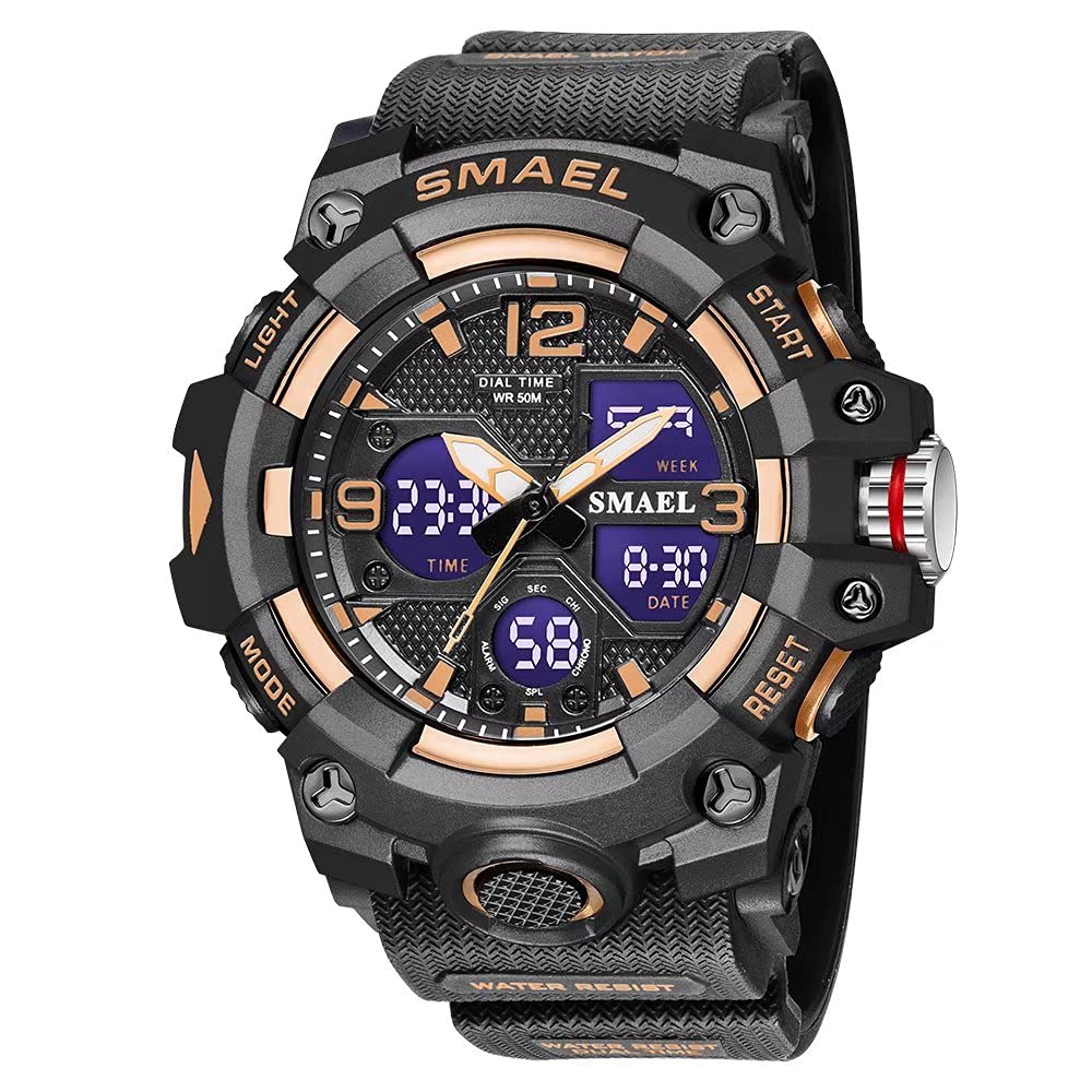 SMAEL Mens Military Waterproof Sports Date Multifunction LED Alarm Stopwatch Digital Watch for Men