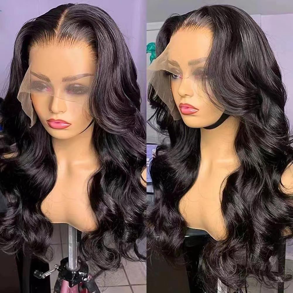 Photo 1 of HANSAMU Body Wave Lace Front Human Hair Wigs Transparent Lace Frontal Wigs for Black Women Glueless Wigs (Natural Color 30 Inch)