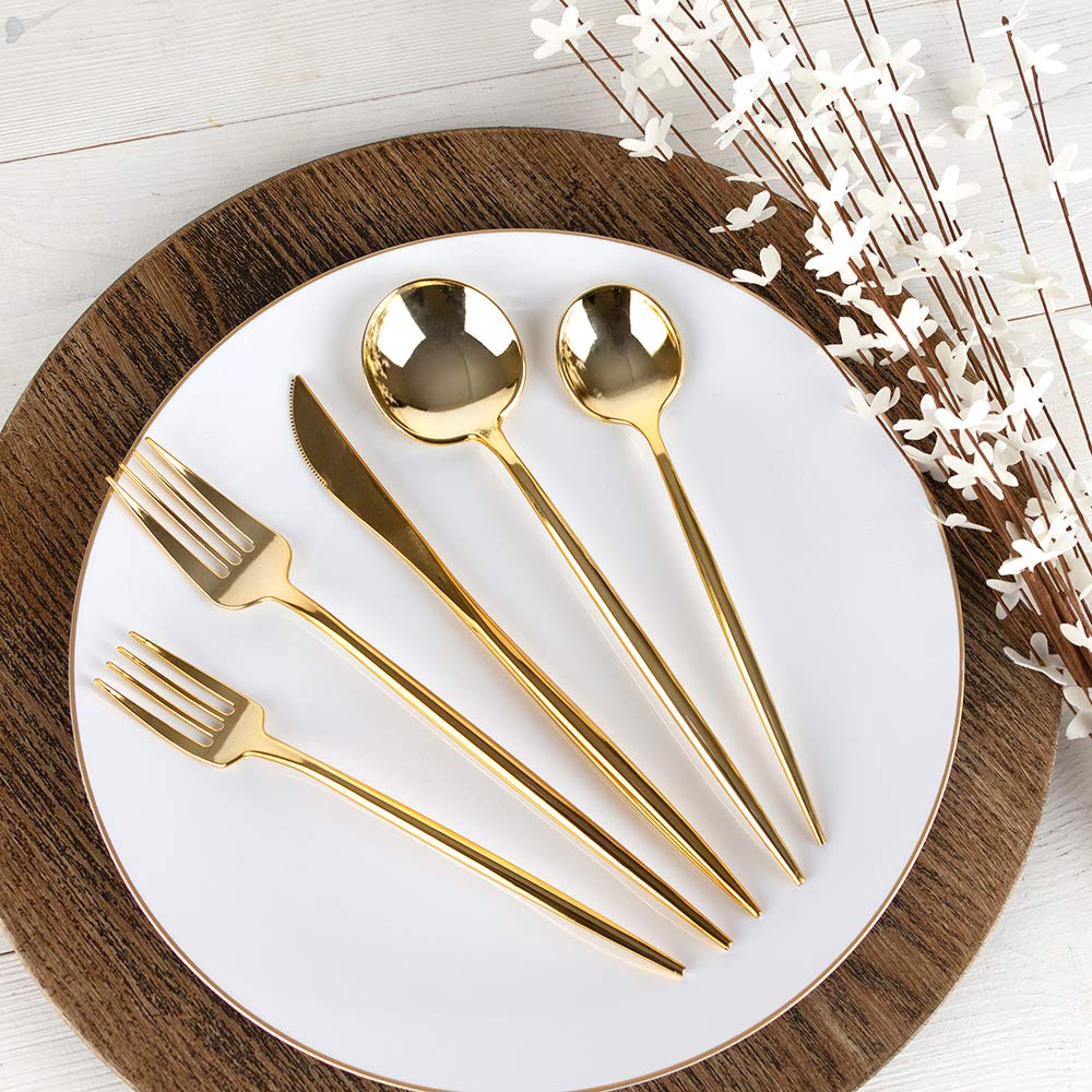 Plastic Soup Spoons | Gold | Novelty Flatware | 32 Pcs.