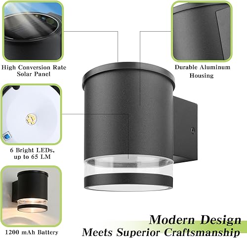 Miniatura 2 de HFVLITE Lámpara de pared solar para exterior de aluminio, HFVLITE, de crepúsculo a amanecer, lámpara de jardín alimentada por energía solar, IP54,