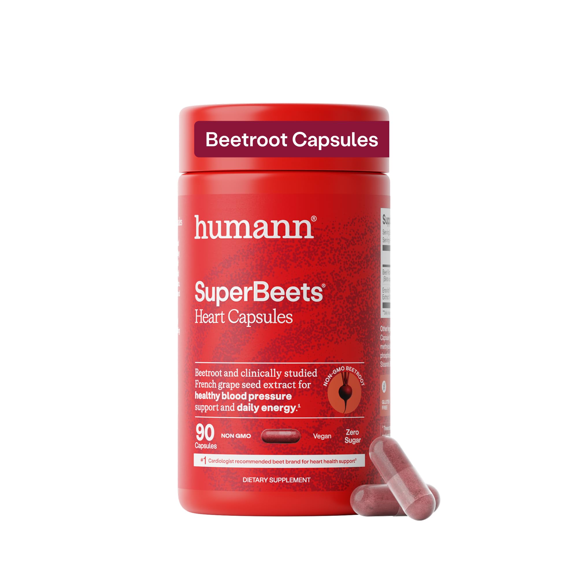 Humann SuperBeets Beet Root Capsules Quick Release 1000mg, 90 Ct | Nitric Oxide Support, Blood Pressure & Energy, Non-GMO Bee