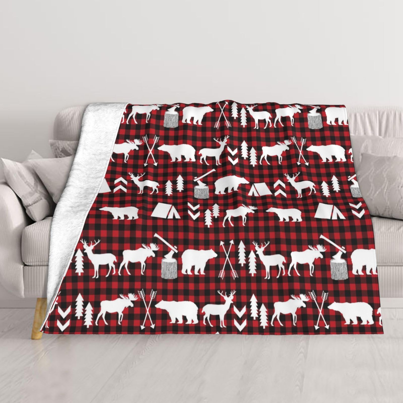 Couverture de Noël plaid à carreaux de buffle chaud et doux cadeau idéal pour lit