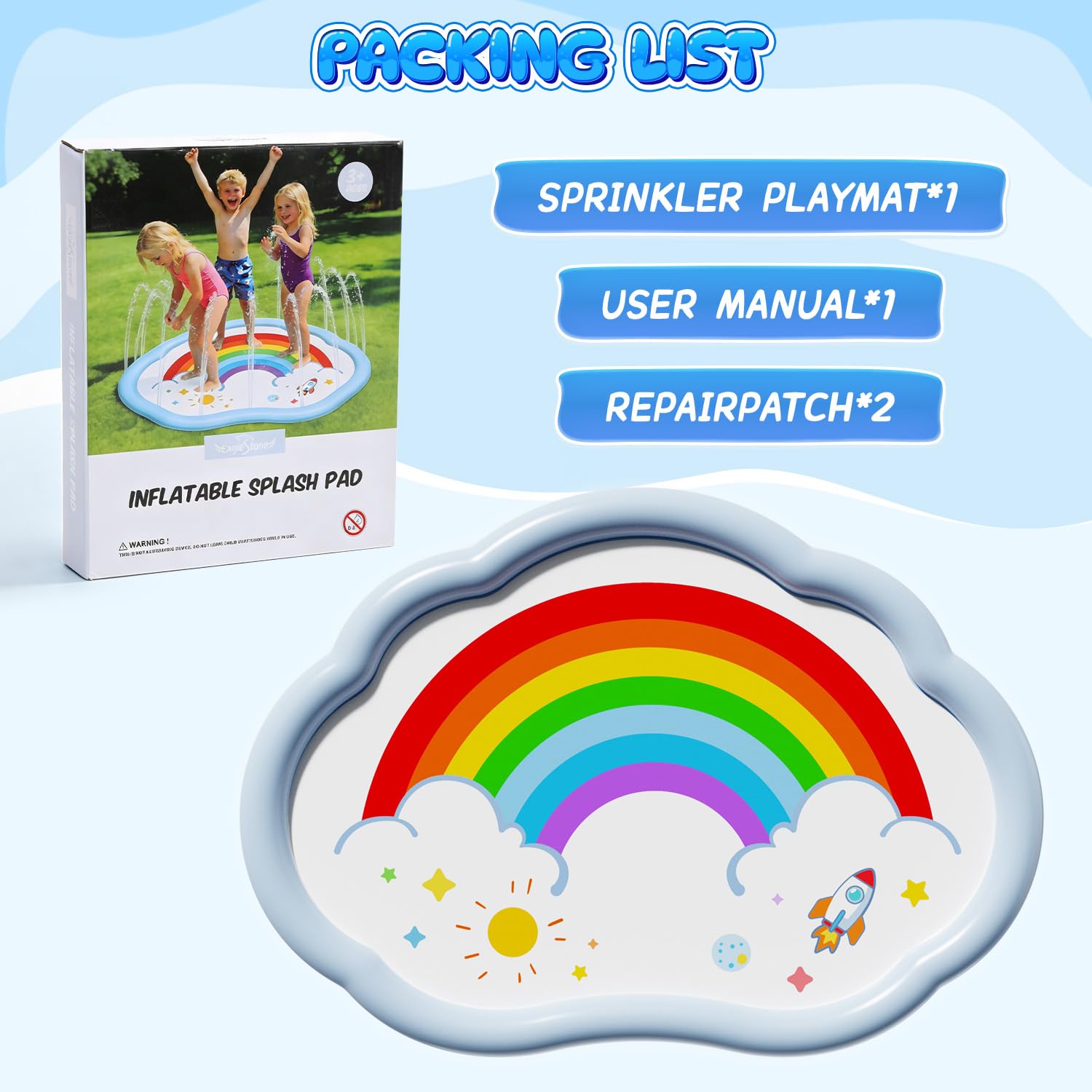 Eagle Stone Splash Pad Sprinkler - Tappetino da gioco per acqua, giocattolo per bambini, per esterni, giardino