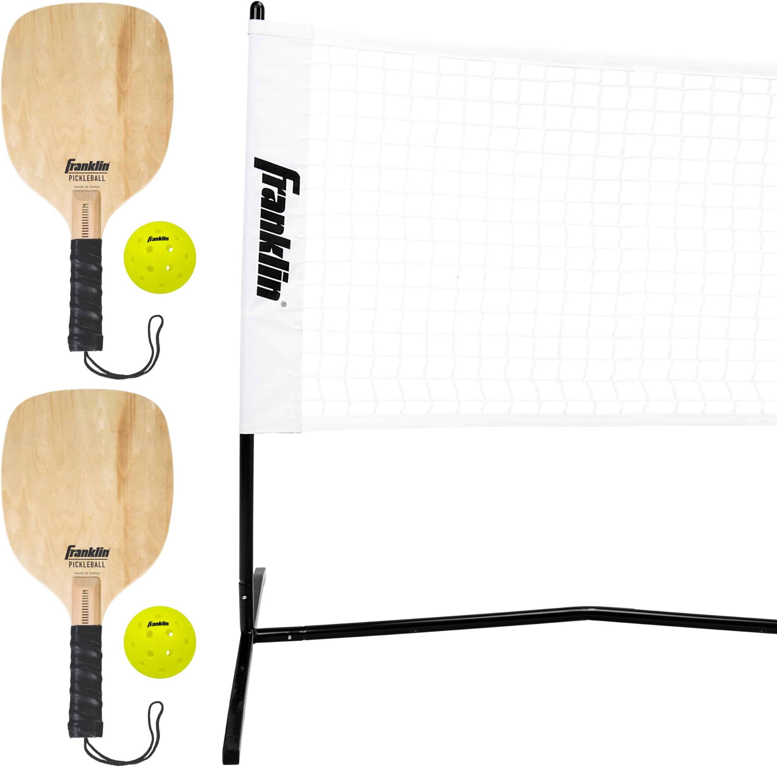 Half Court Size Pickleball Net by Franklin Pickleball - Includes 10ft Net, (2) Paddles, and (2) X-40 USA Pickleball Approved Pickleballs