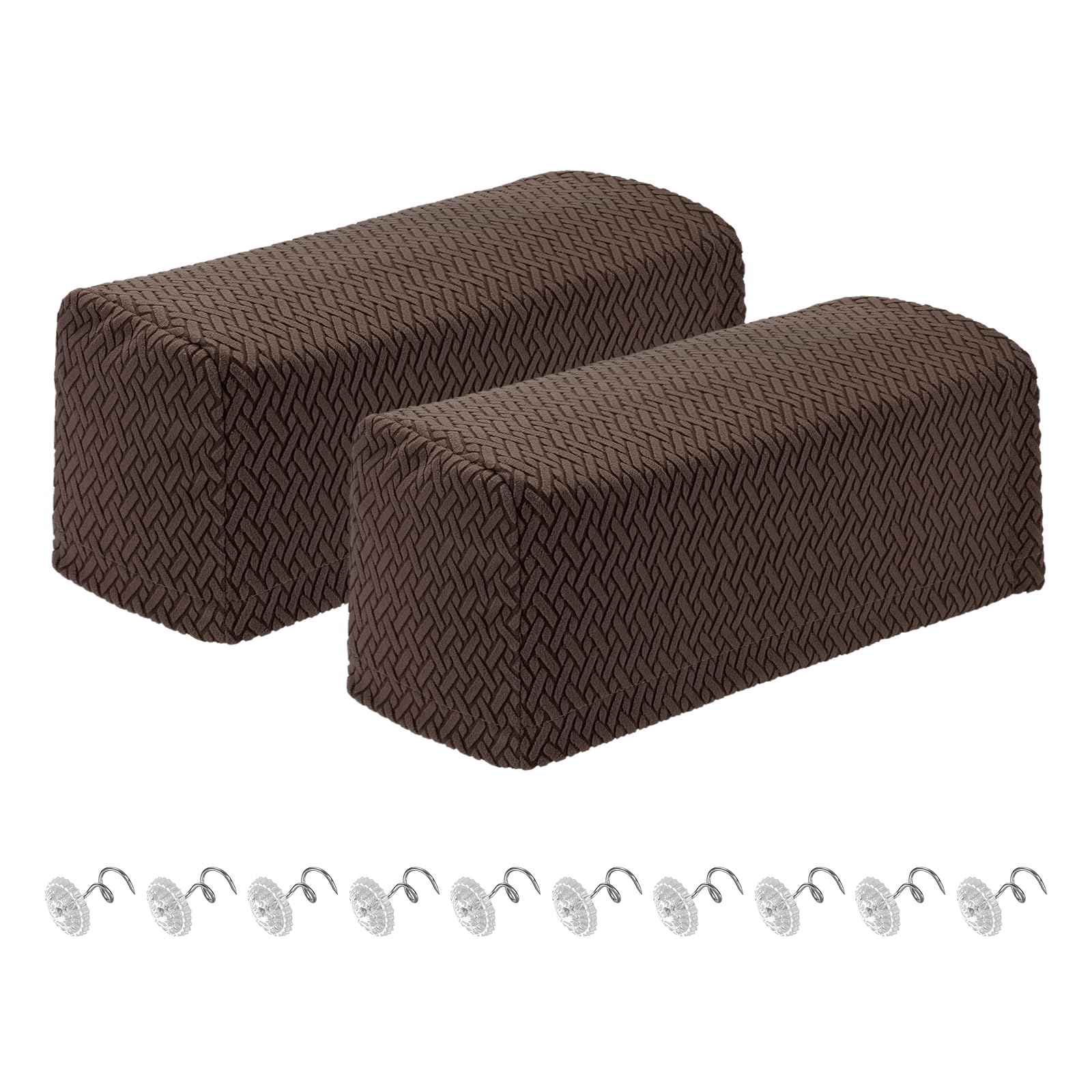sourcing map 2Pcs Couch Arm Covers, Stretch Sofa Armrest Cover with Twist Pins Scratch-Resistant Sofa Arm Protectors for Chairs Sofas Couch Armchair (19.6"- 21.6" Length, Coffee)